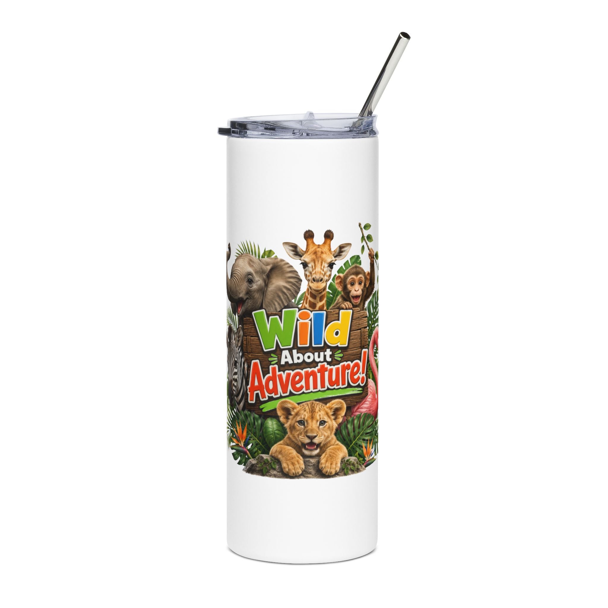 Tumbler - "Wild About Adventure" Safari Animal 20oz Stainless Steel Travel Cup