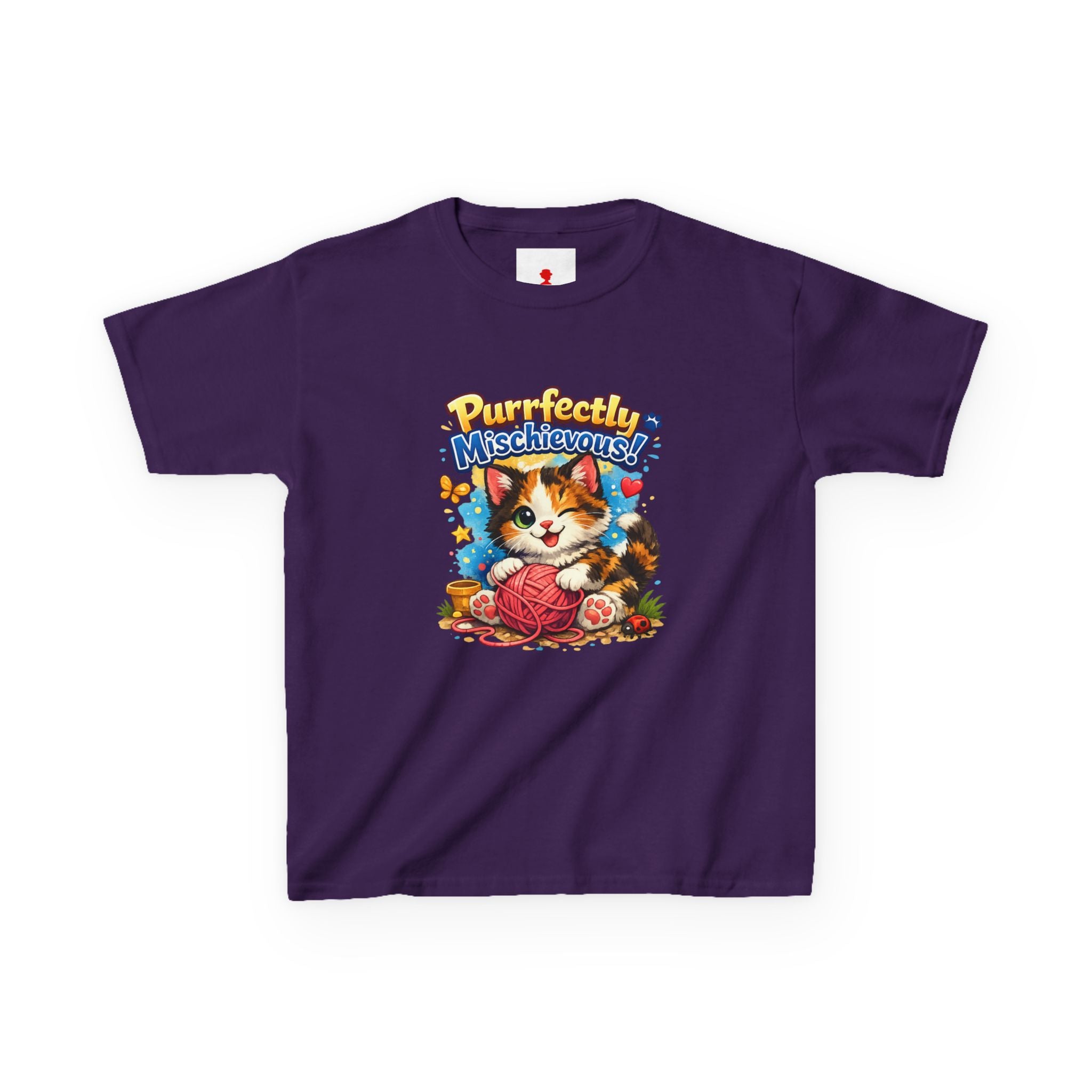Kids T-Shirt — "Purrfectly Mischievous" Cute Kitten Playing with Yarn