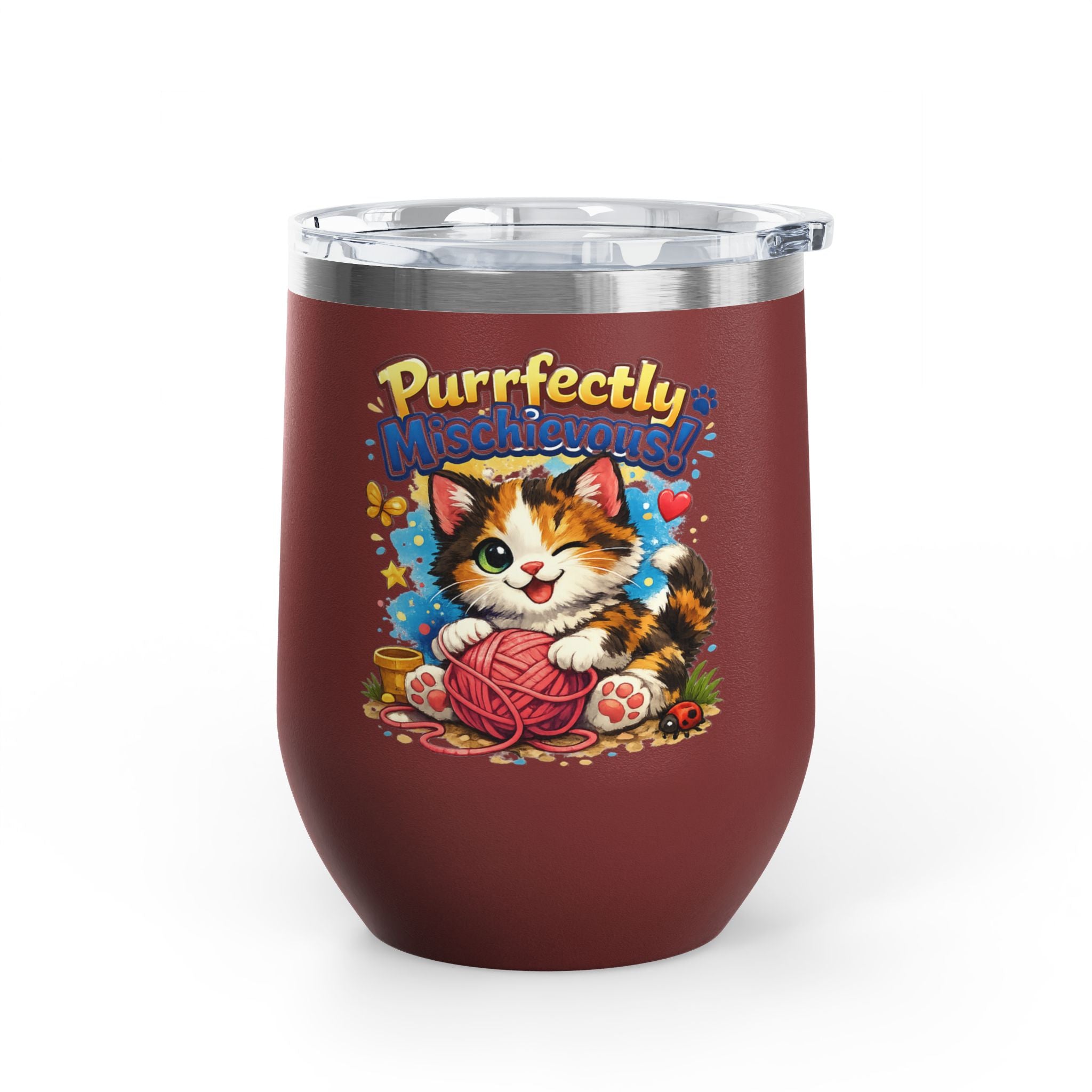 Purrfectly Mischievous 12oz Tumbler — Cute Playful Kitten Design