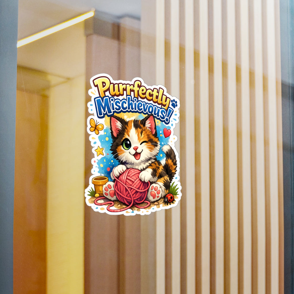 Purrfectly Mischievous! Cute Kitten Kiss-Cut Vinyl Sticker