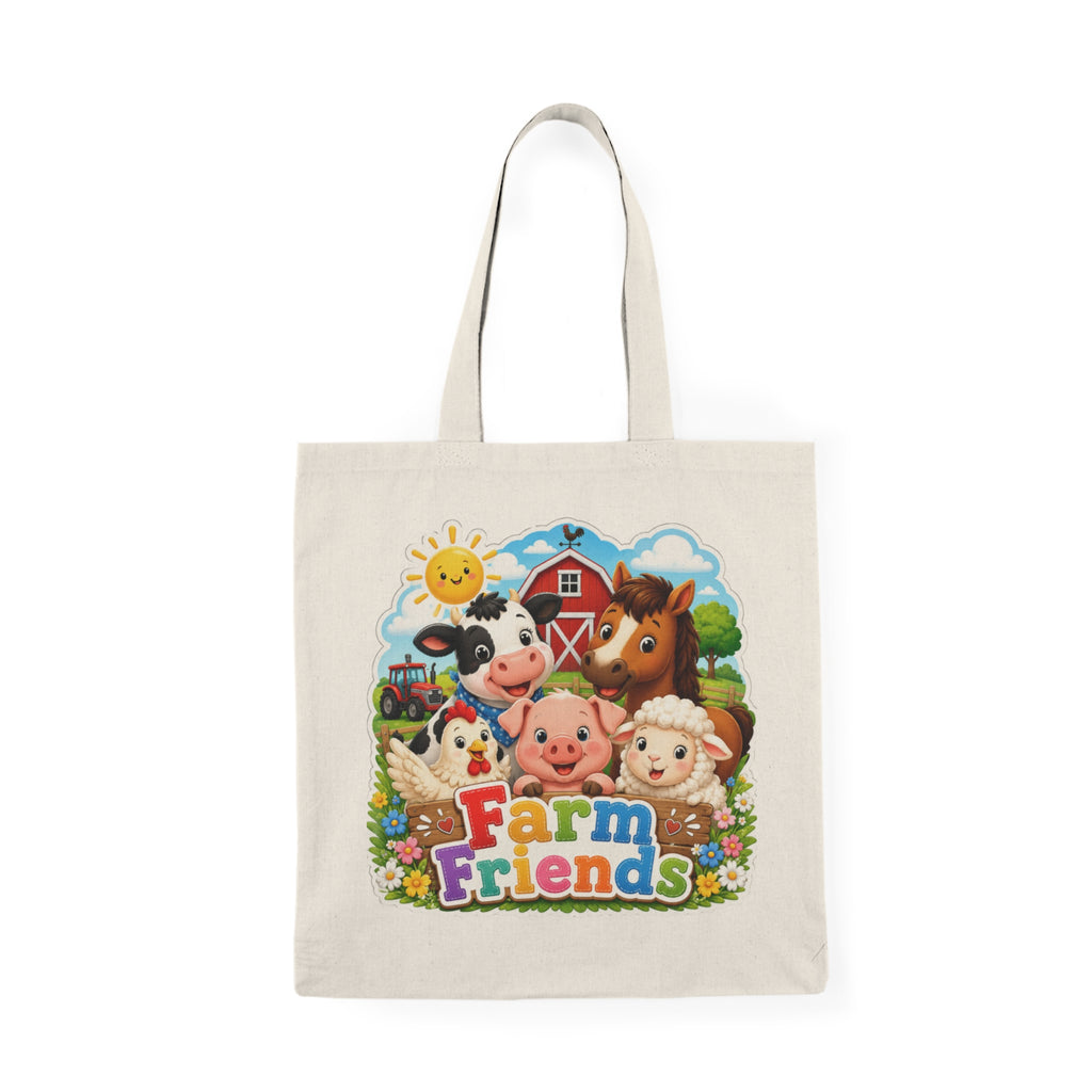 Farm Friends Natural Tote Bag – Cute Cartoon Barnyard Animals Grocery & Kids Market Tote