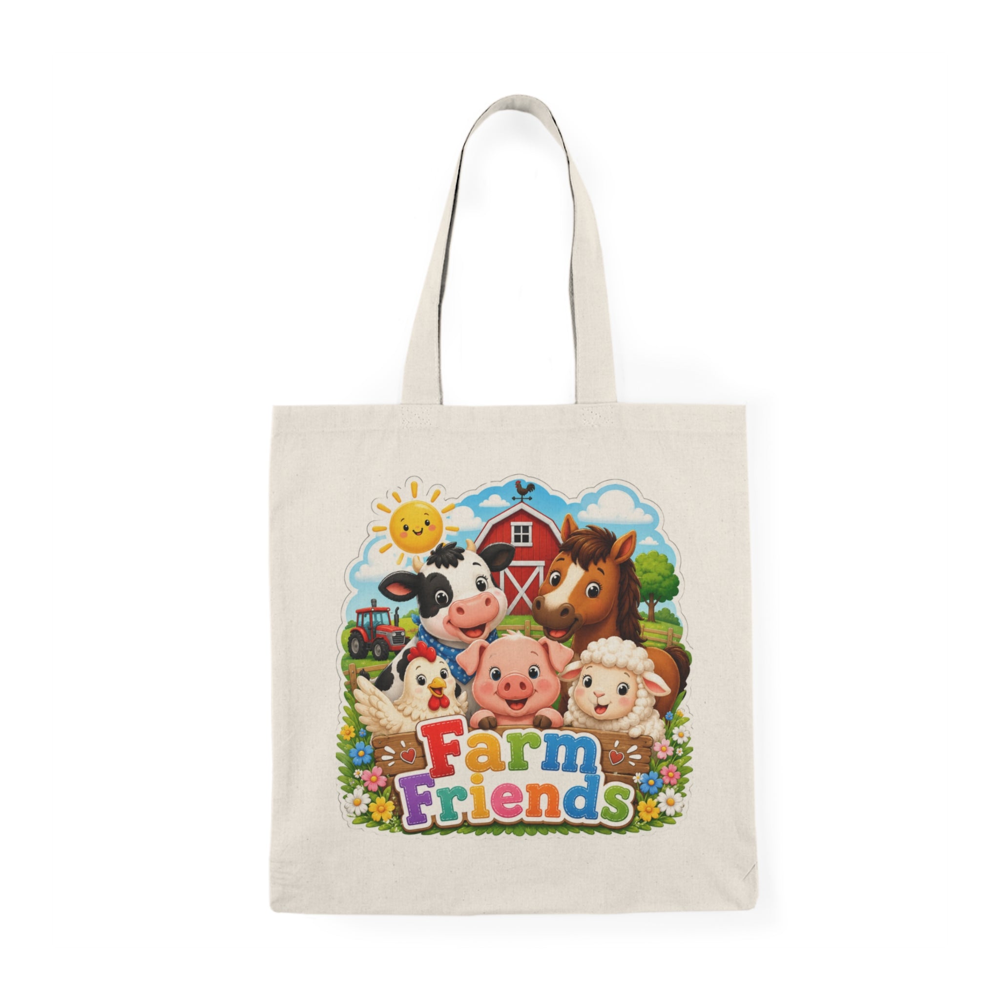 Farm Friends Natural Tote Bag – Cute Cartoon Barnyard Animals Grocery & Kids Market Tote