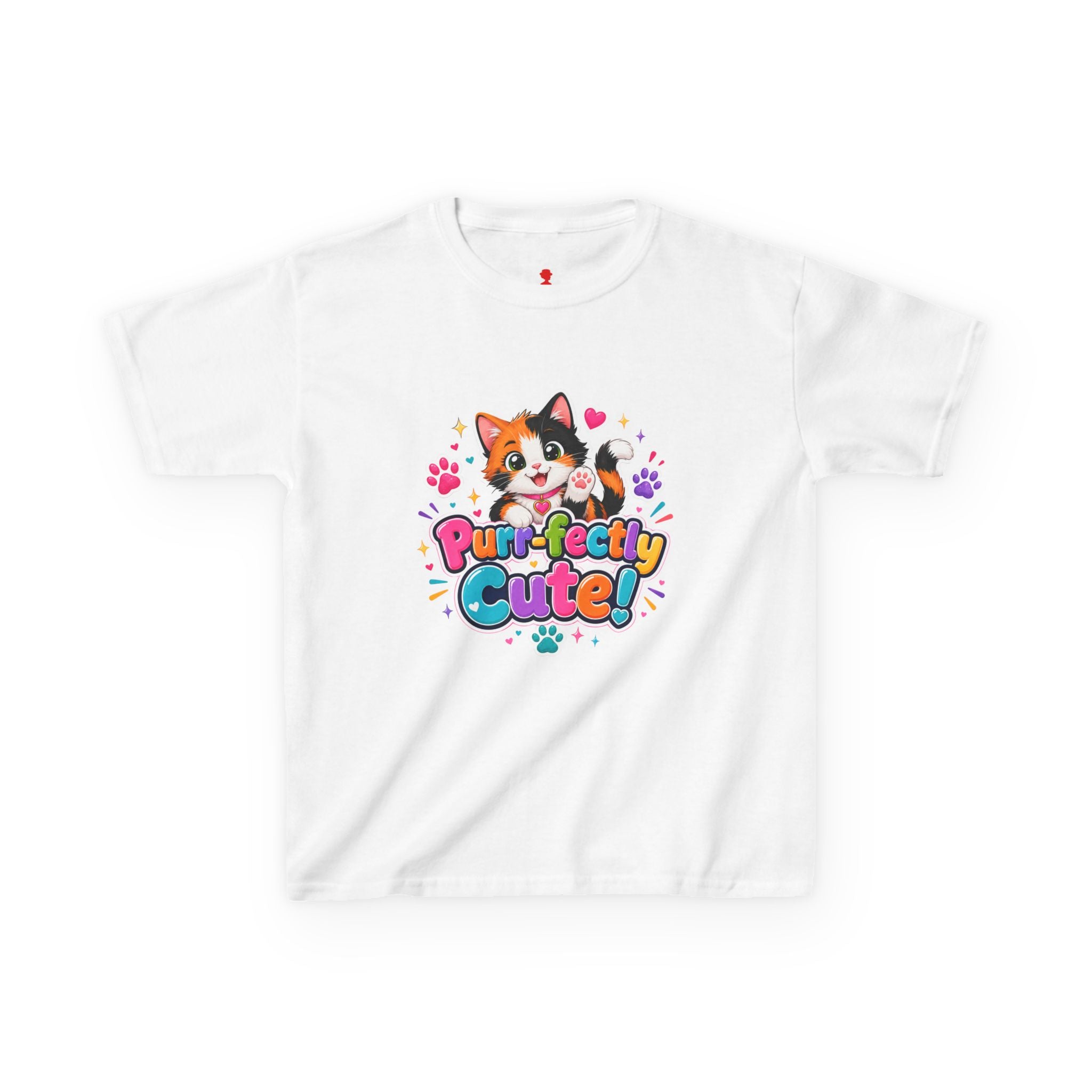 Kids T-Shirt — “Purr-fectly Cute!” Calico Kitten Graphic Tee for Children
