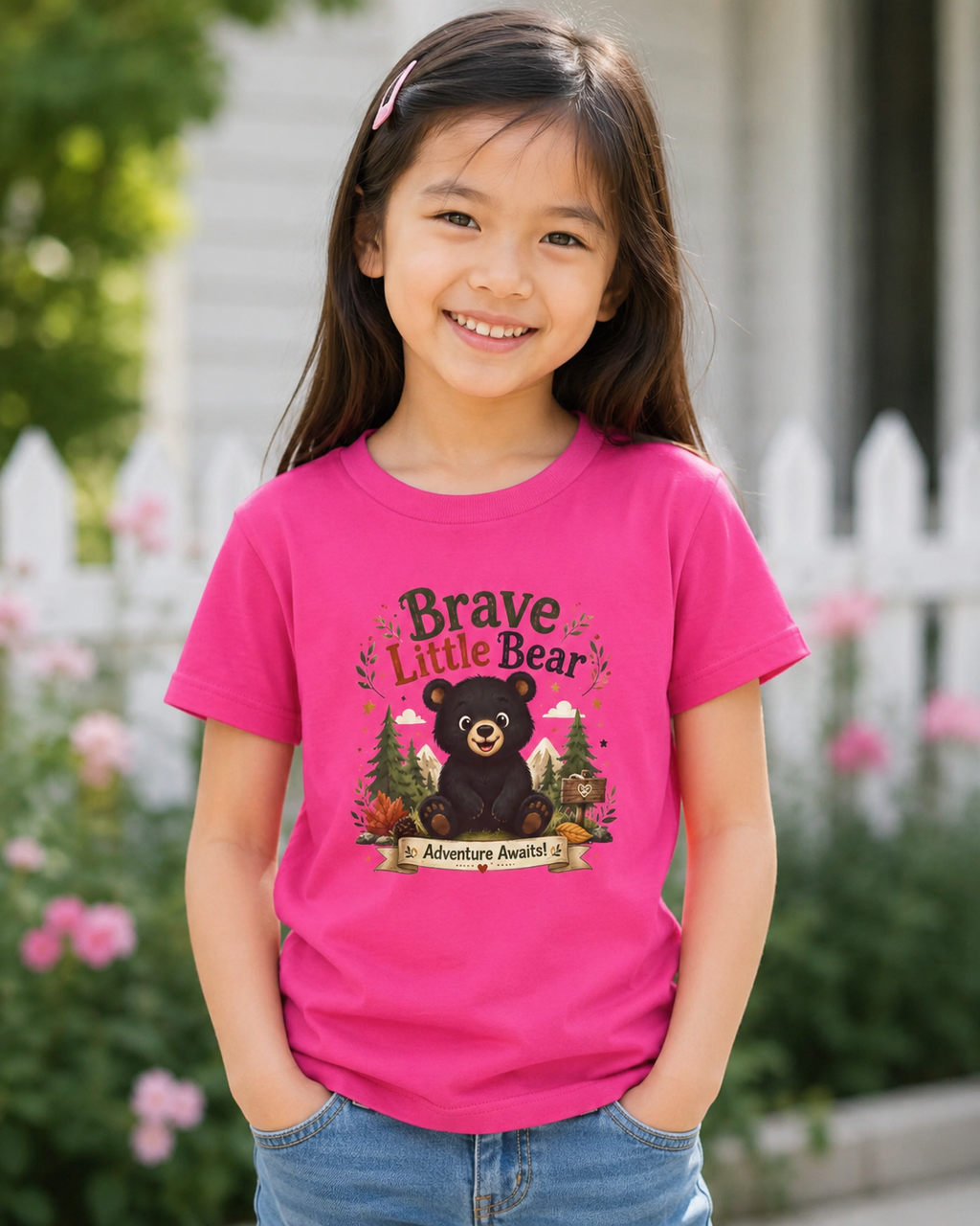 Kids Tee — "Brave Little Bear" Adventure Graphic Shirt