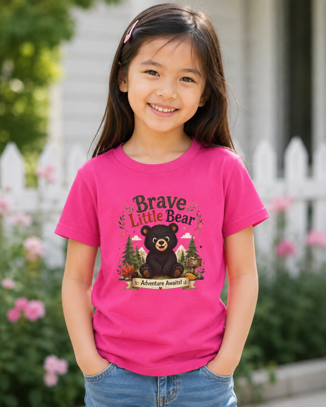Kids Tee — "Brave Little Bear" Adventure Graphic Shirt