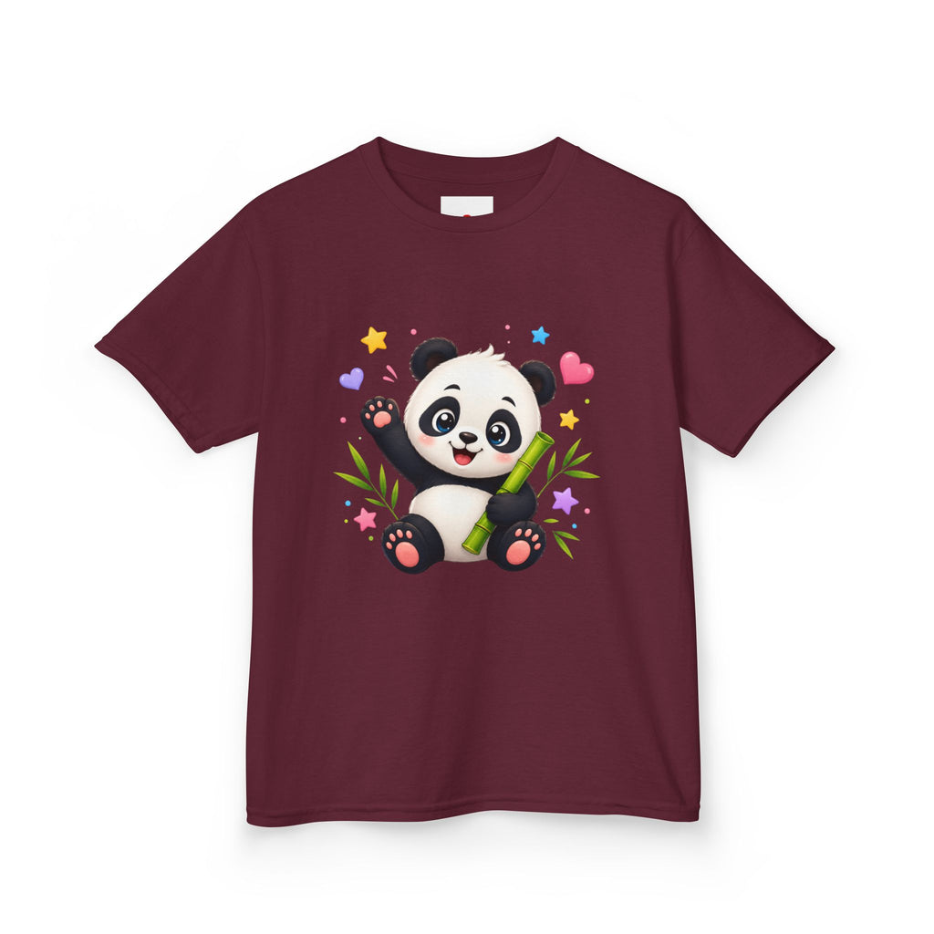 Cute Panda Kids T‑Shirt — Smiling Baby Panda with Hearts & Bamboo