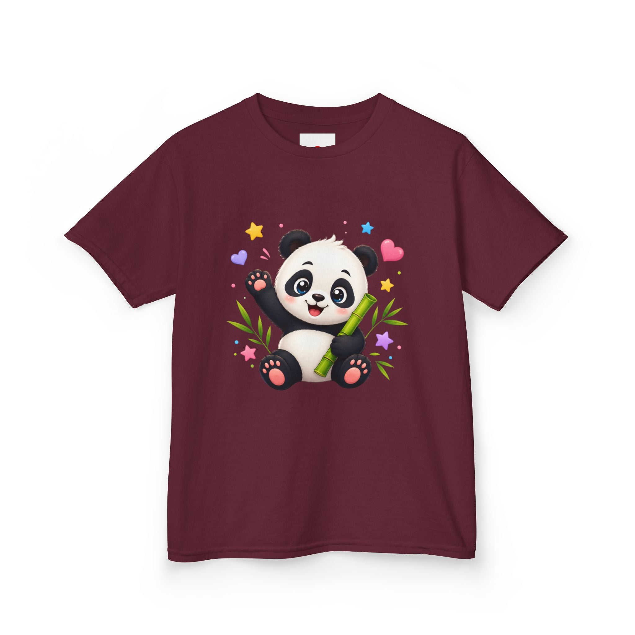 Cute Panda Kids T‑Shirt — Smiling Baby Panda with Hearts & Bamboo