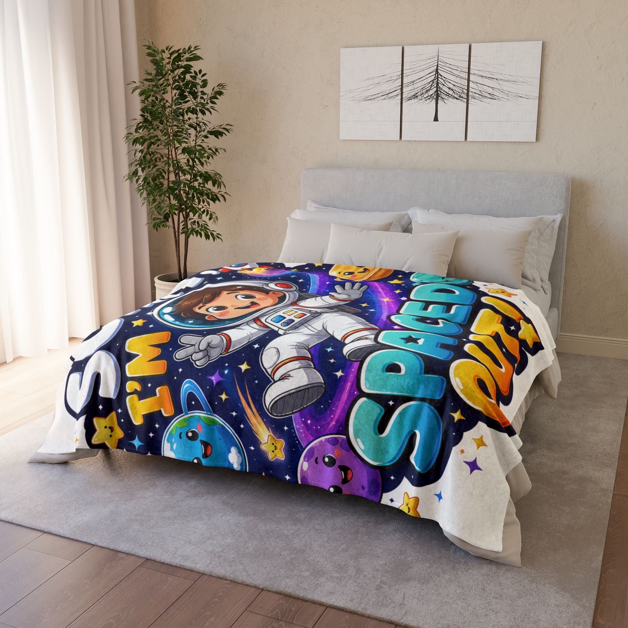Spaced Out Astronaut Blanket — "Sorry I’m Spaced Out!" Plush Throw for Kids