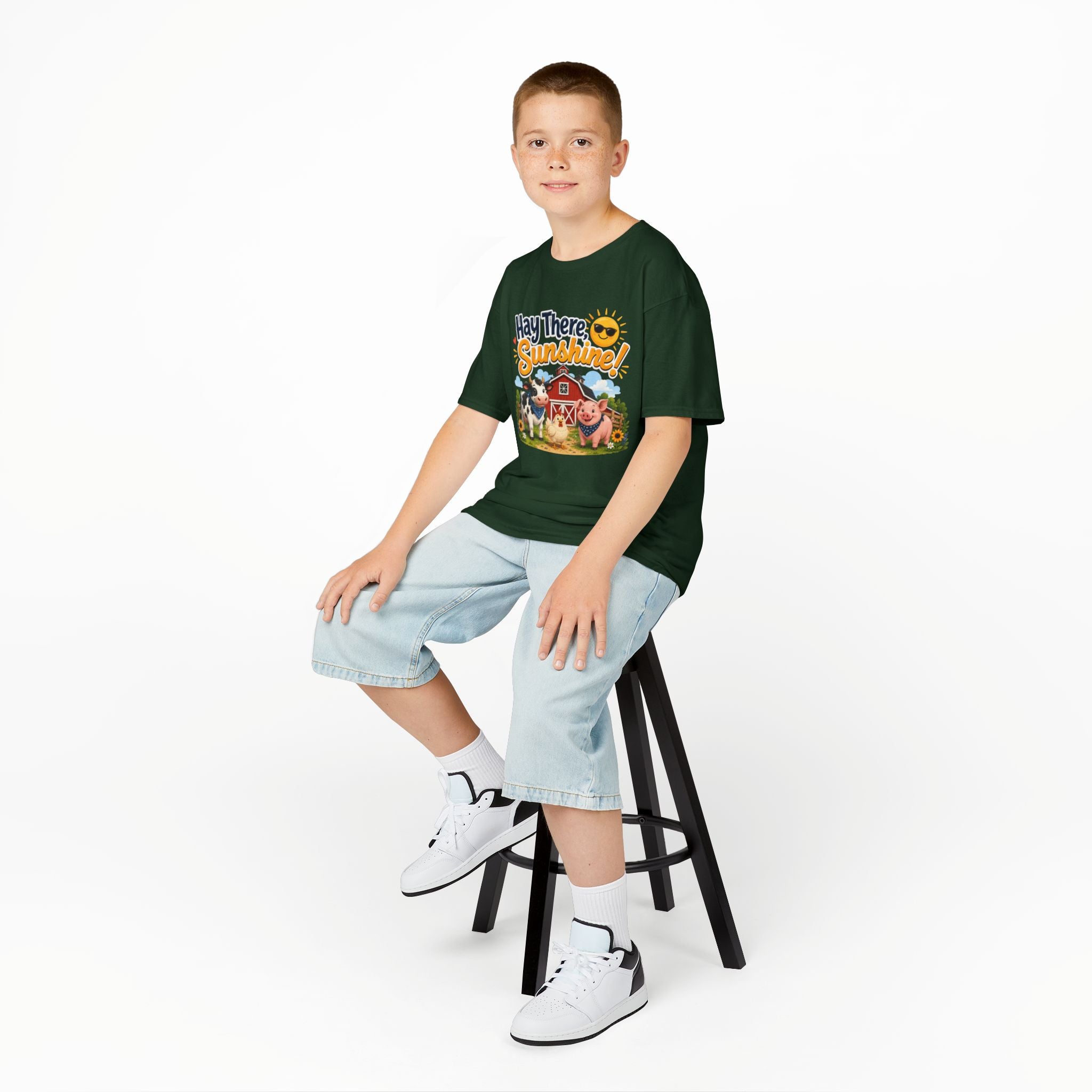 Kids Tee — "Hay There, Sunshine!" Farm Animal Graphic