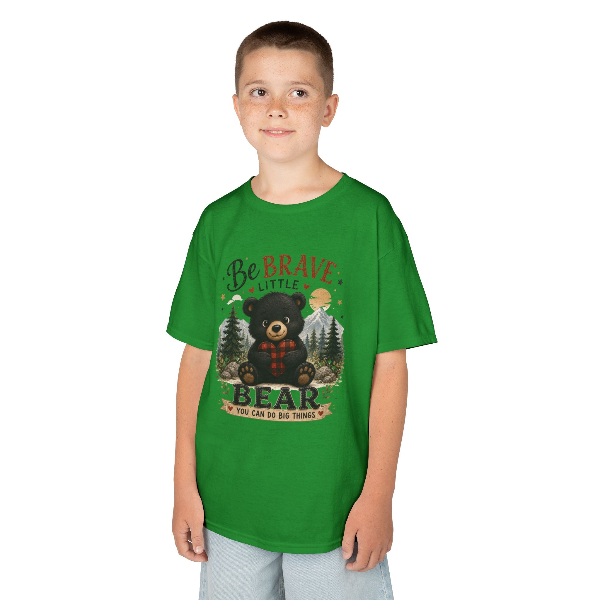 Kids T‑Shirt — "Be Brave Little Bear" Cute Woodland Bear Tee for Children, Inspirational Adventure Gift