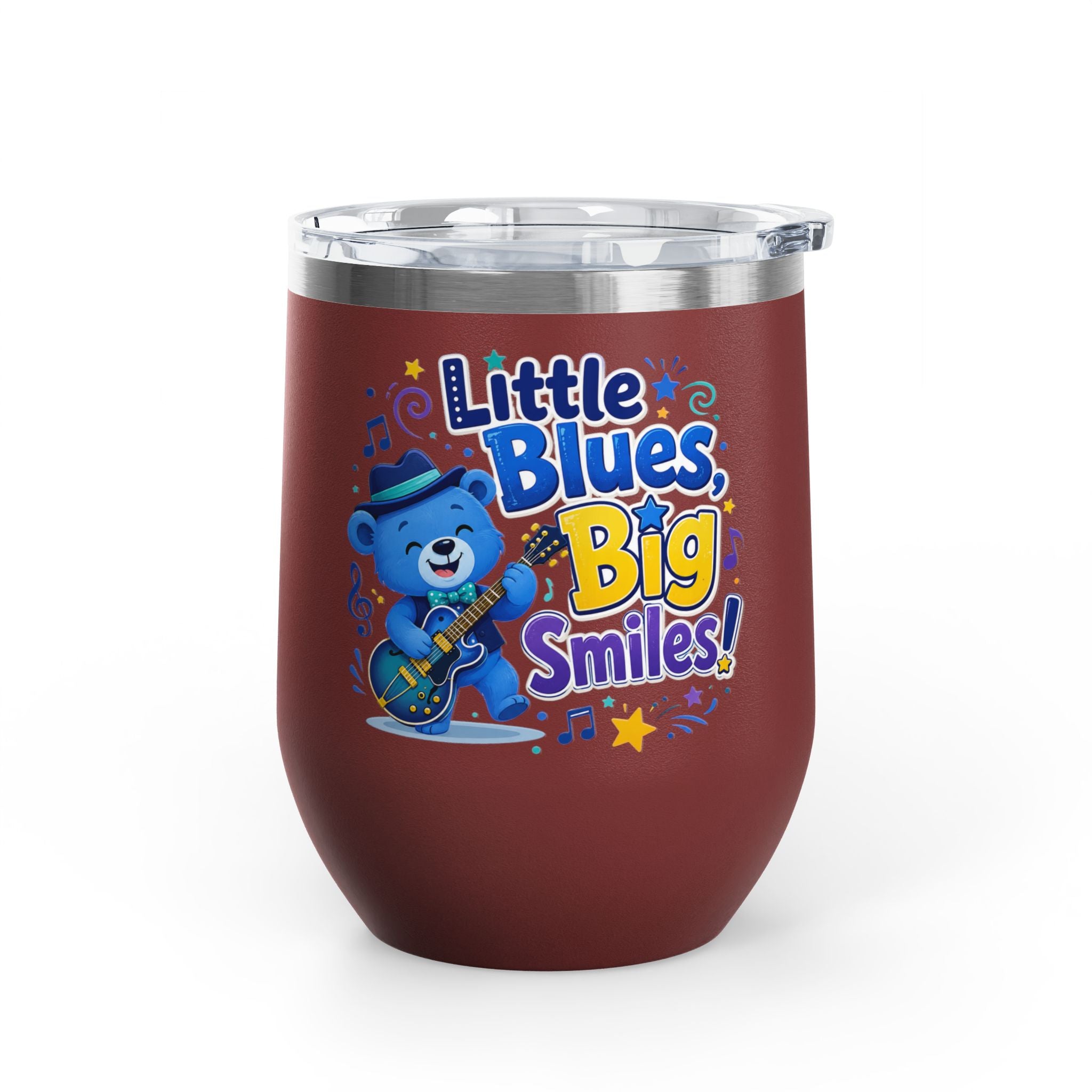 "Little Blues, Big Smiles" Cute Blue Bear Music 12oz Insulated
