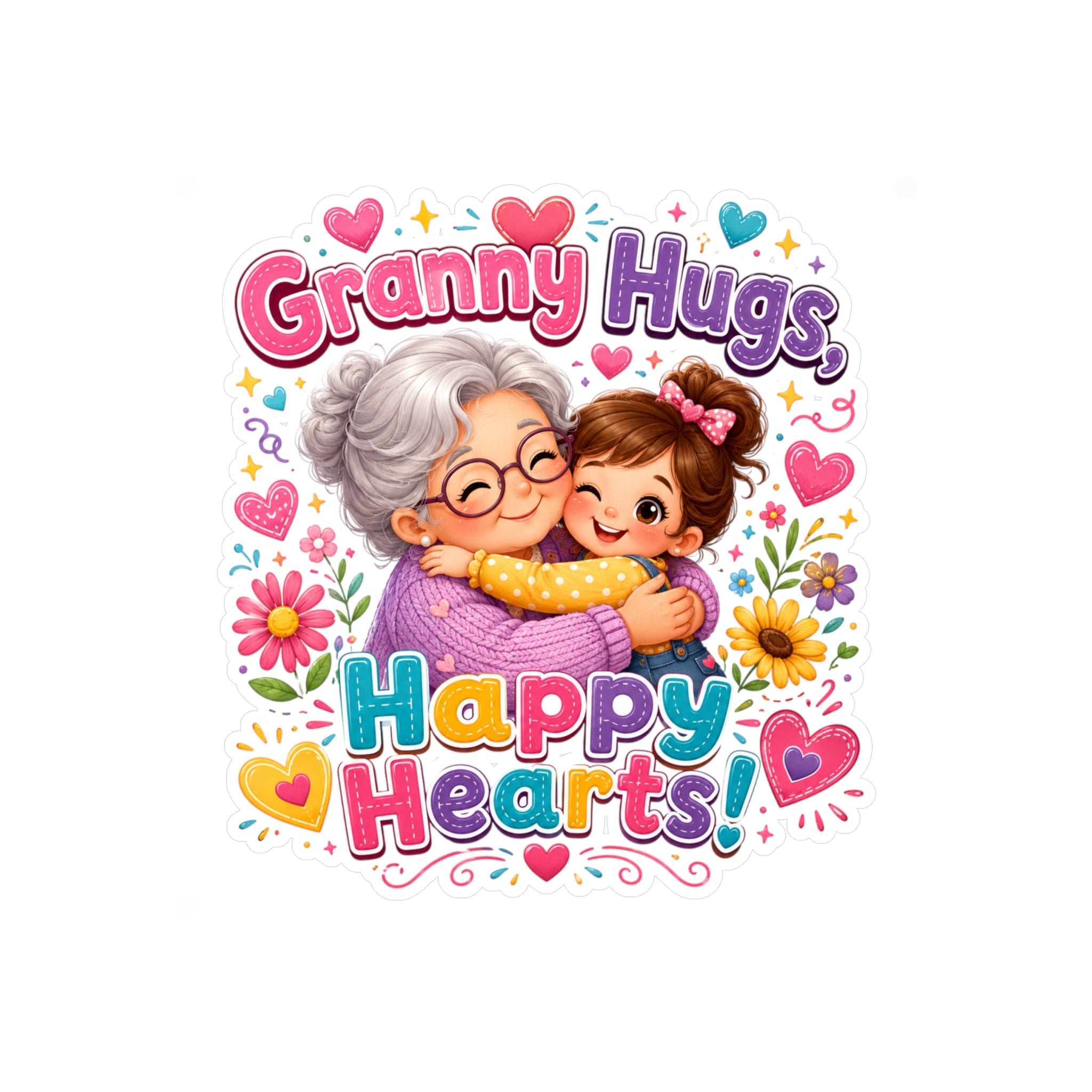 Granny Hugs Happy Hearts Vinyl Sticker