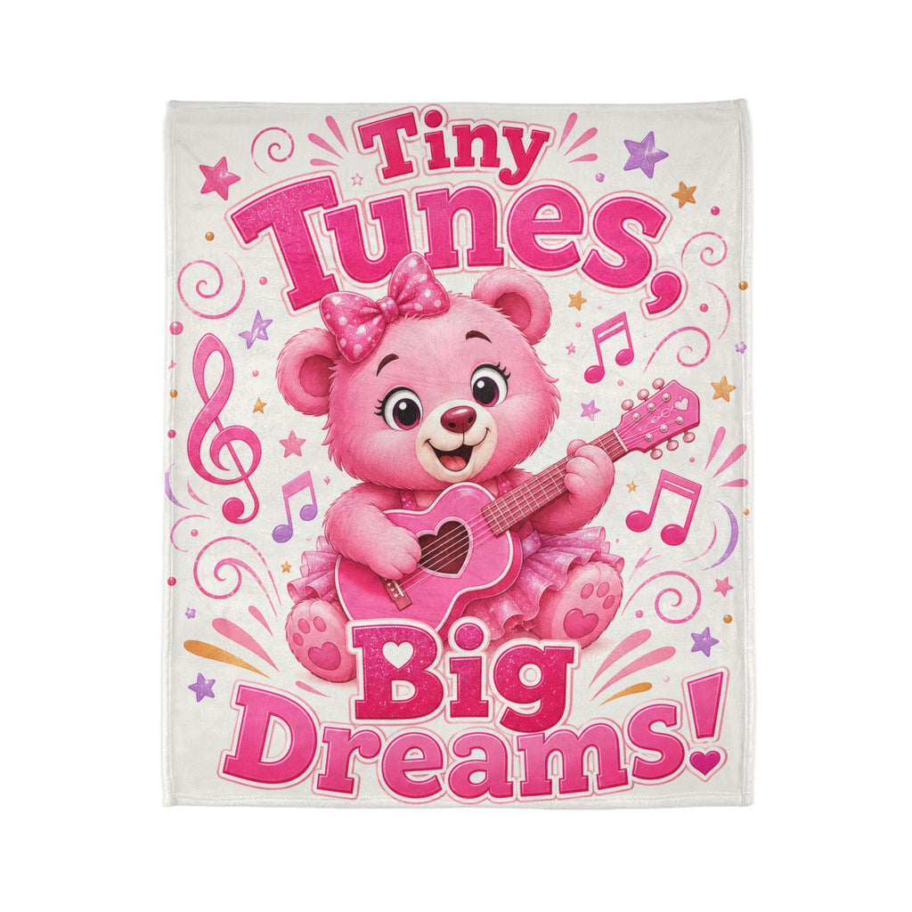 Plush Baby Blanket — "Tiny Tunes, Big Dreams!" Pink Teddy Guitar Throw