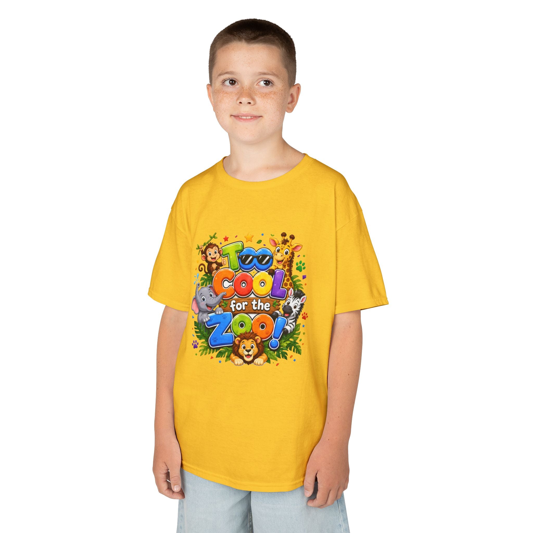 Kids Tee — "Too Cool for the Zoo" Colorful Animal Graphic