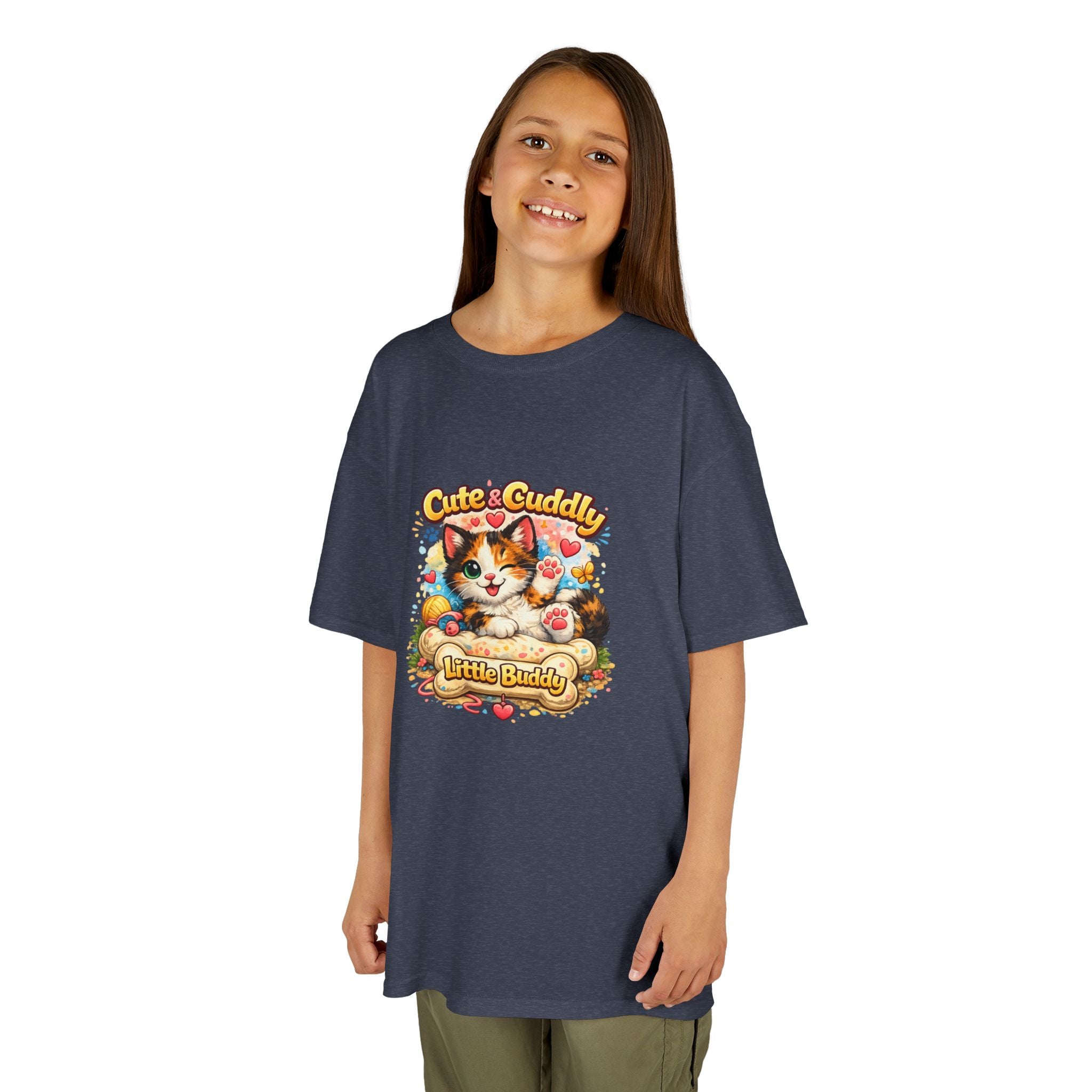 Kids T-Shirt — "Cute & Cuddly Little Buddy" Cat Graphic Tee