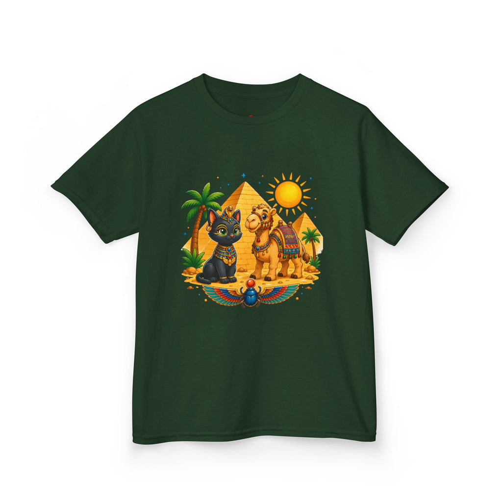 Egyptian Cats and Camel Kids Tee | Pyramid Desert Sun Illustration