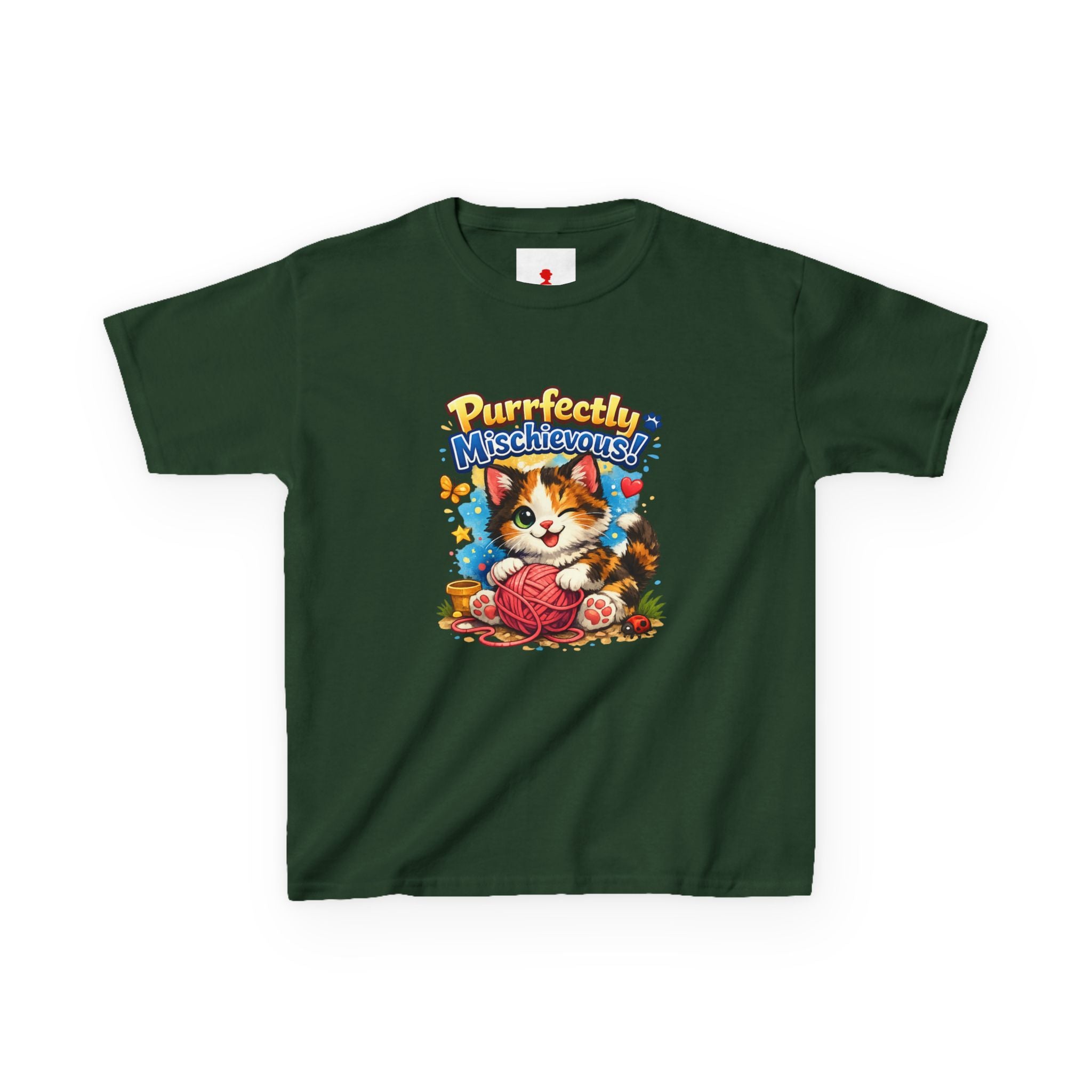 Kids T-Shirt — "Purrfectly Mischievous" Cute Kitten Playing with Yarn