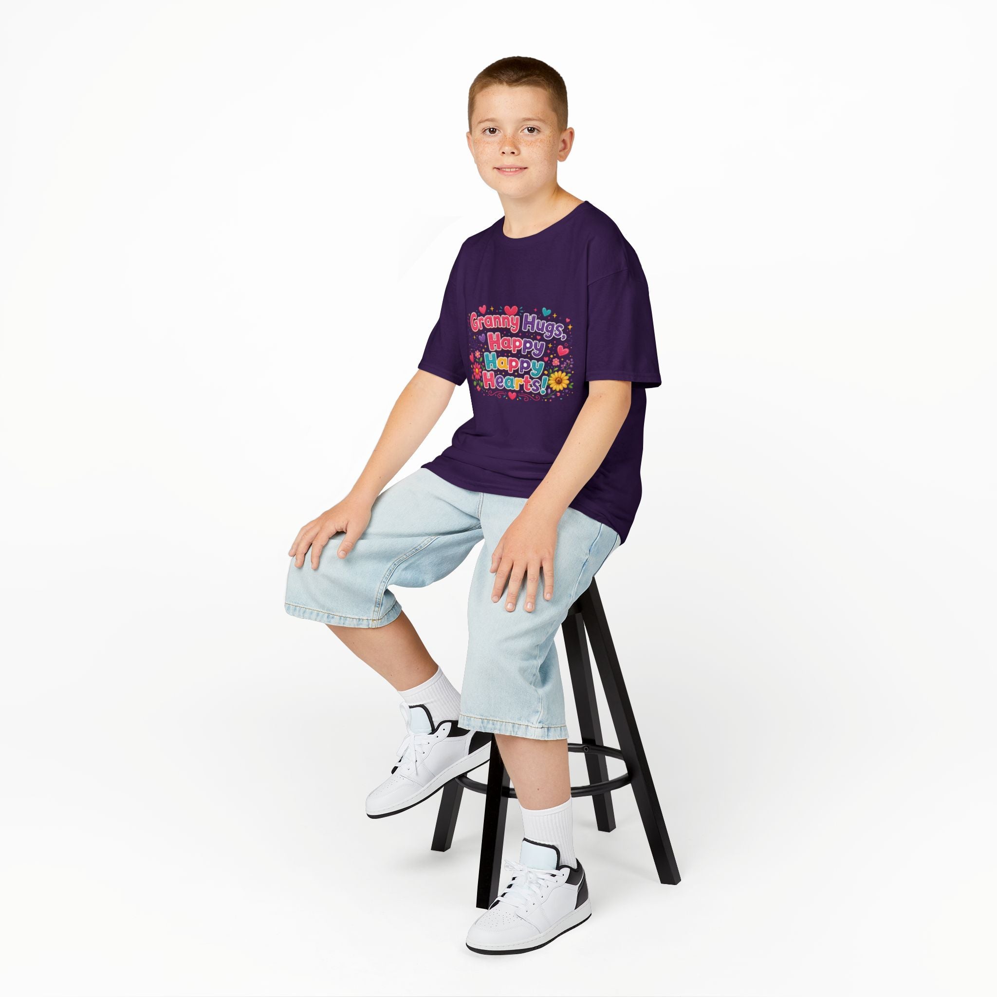 Granny Hugs Happy Hearts Kids Tee | Colorful Floral Kids Shirt