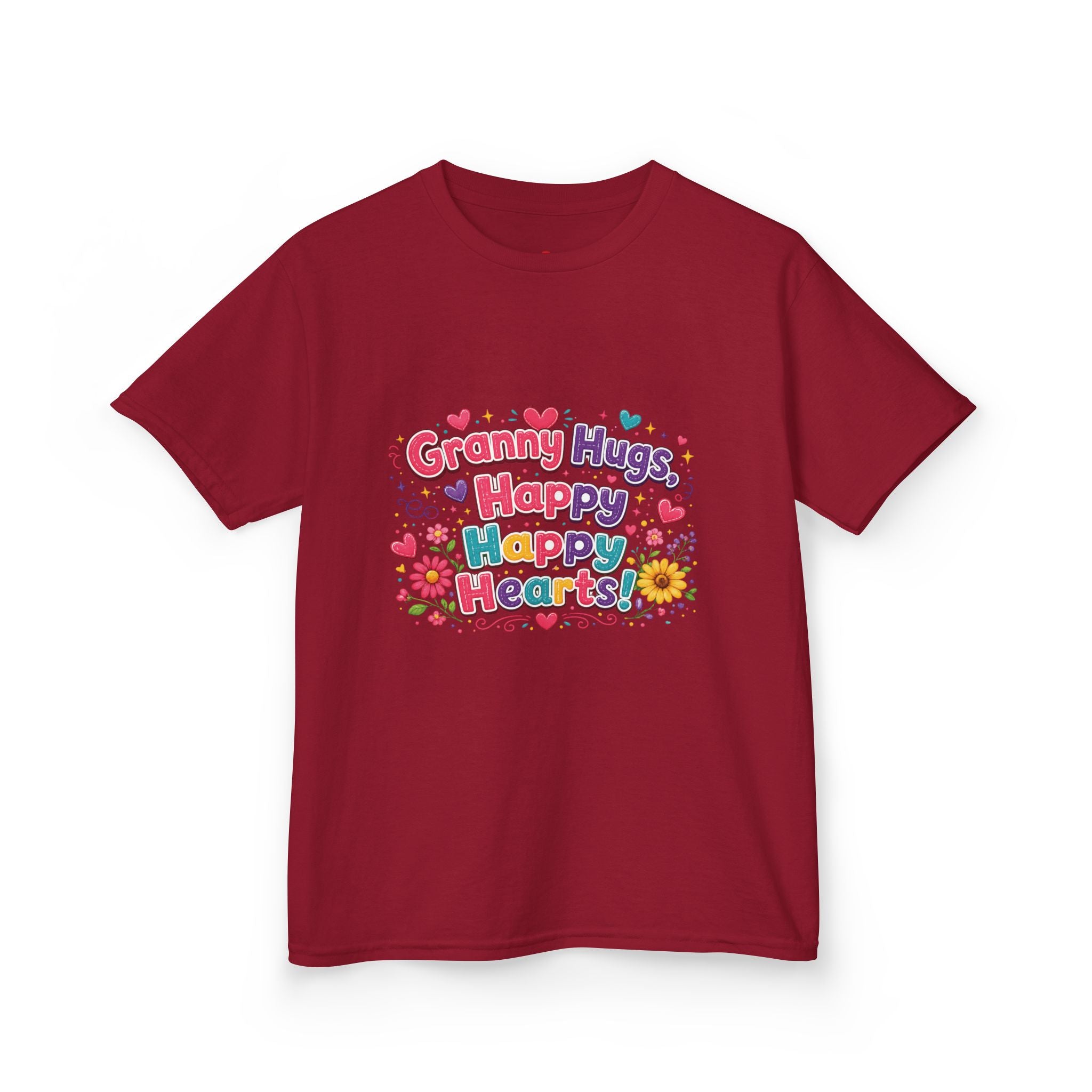 Granny Hugs Happy Hearts Kids Tee | Colorful Floral Kids Shirt