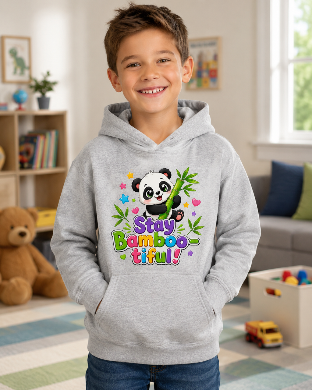 Kids Hoodie — "Stay Bambootiful" Cute Panda Bamboo Graphic