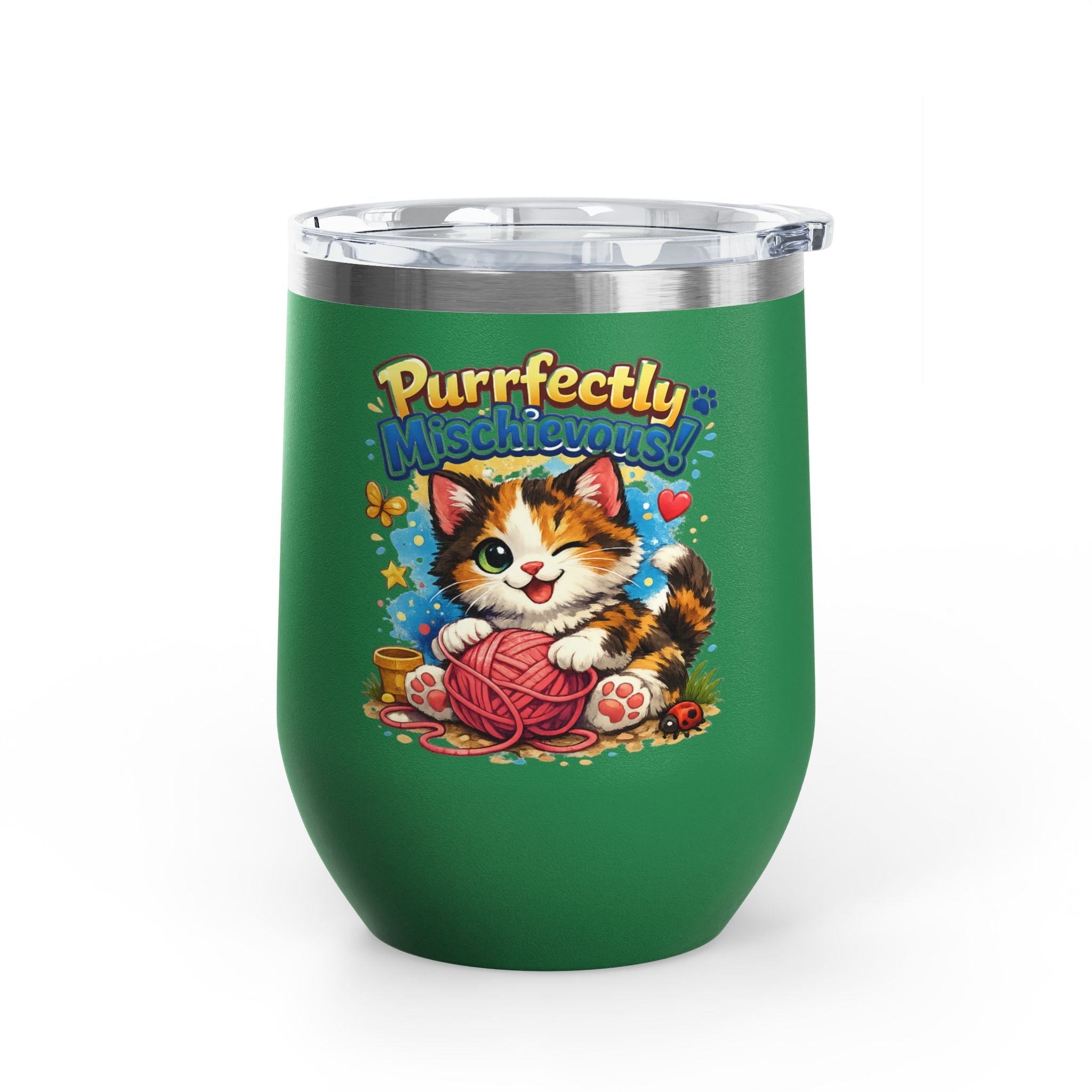 Purrfectly Mischievous 12oz Tumbler — Cute Playful Kitten Design
