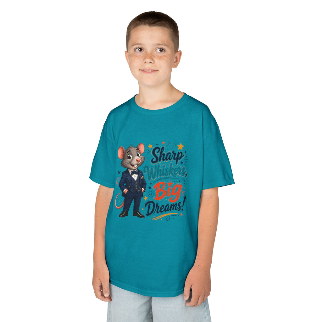 Kids Tee — "Sharp Whiskers, Big Dreams" Mouse Graphic