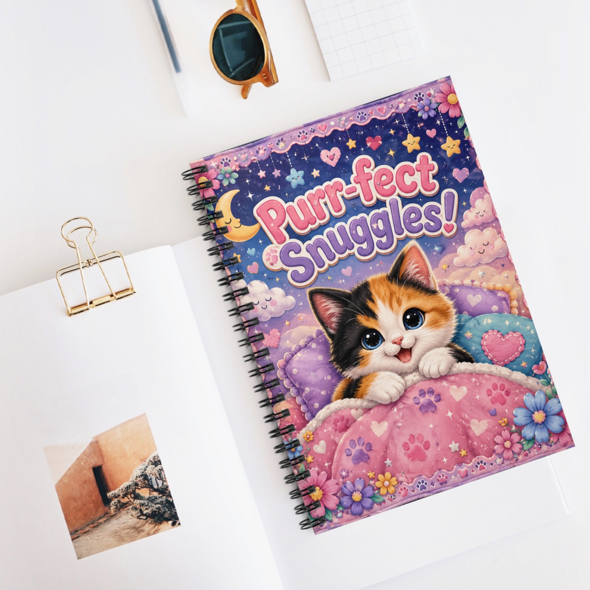 Purr-fect Snuggles! Cat Spiral Notebook — Cute Kawaii Kitten Journal for Notes & School