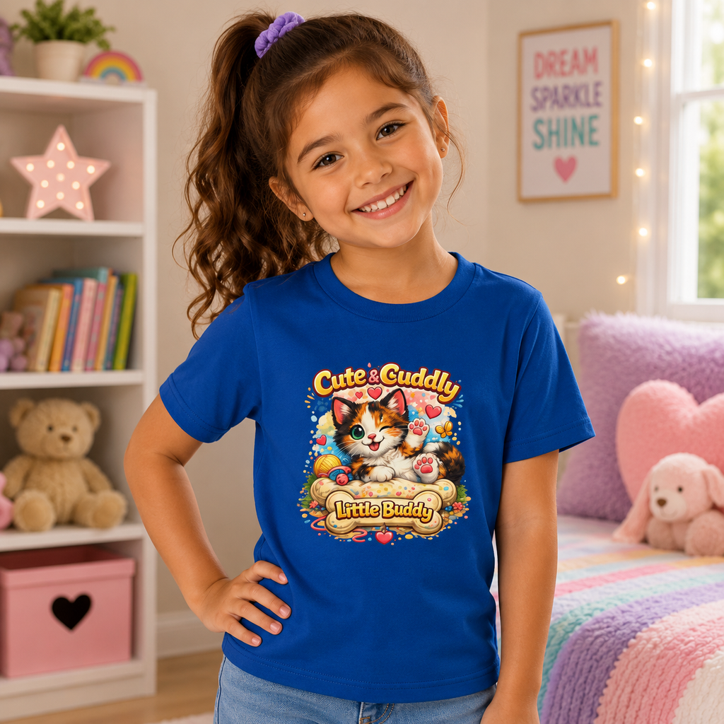 Kids T-Shirt — "Cute & Cuddly Little Buddy" Cat Graphic Tee