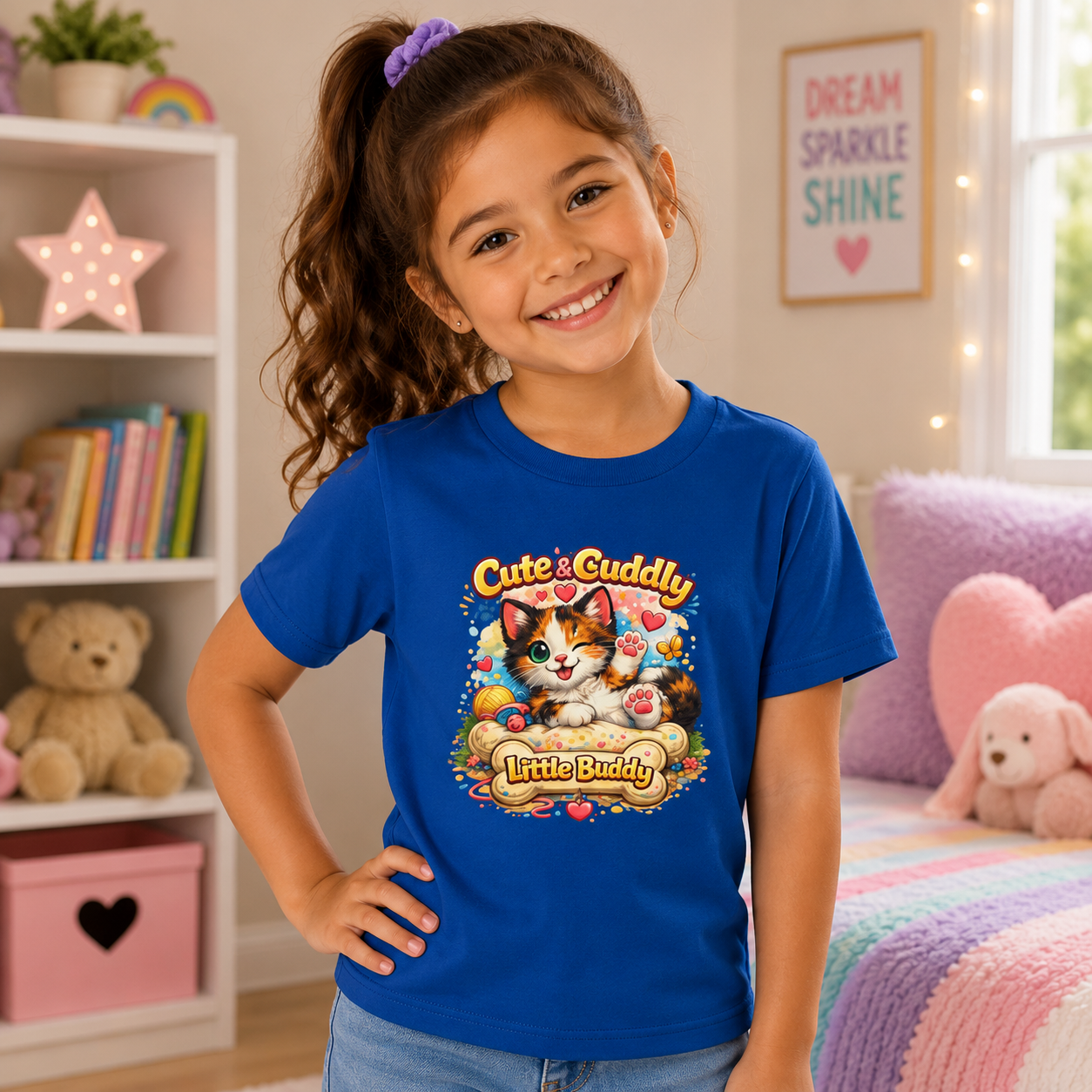 Kids T-Shirt — "Cute & Cuddly Little Buddy" Cat Graphic Tee