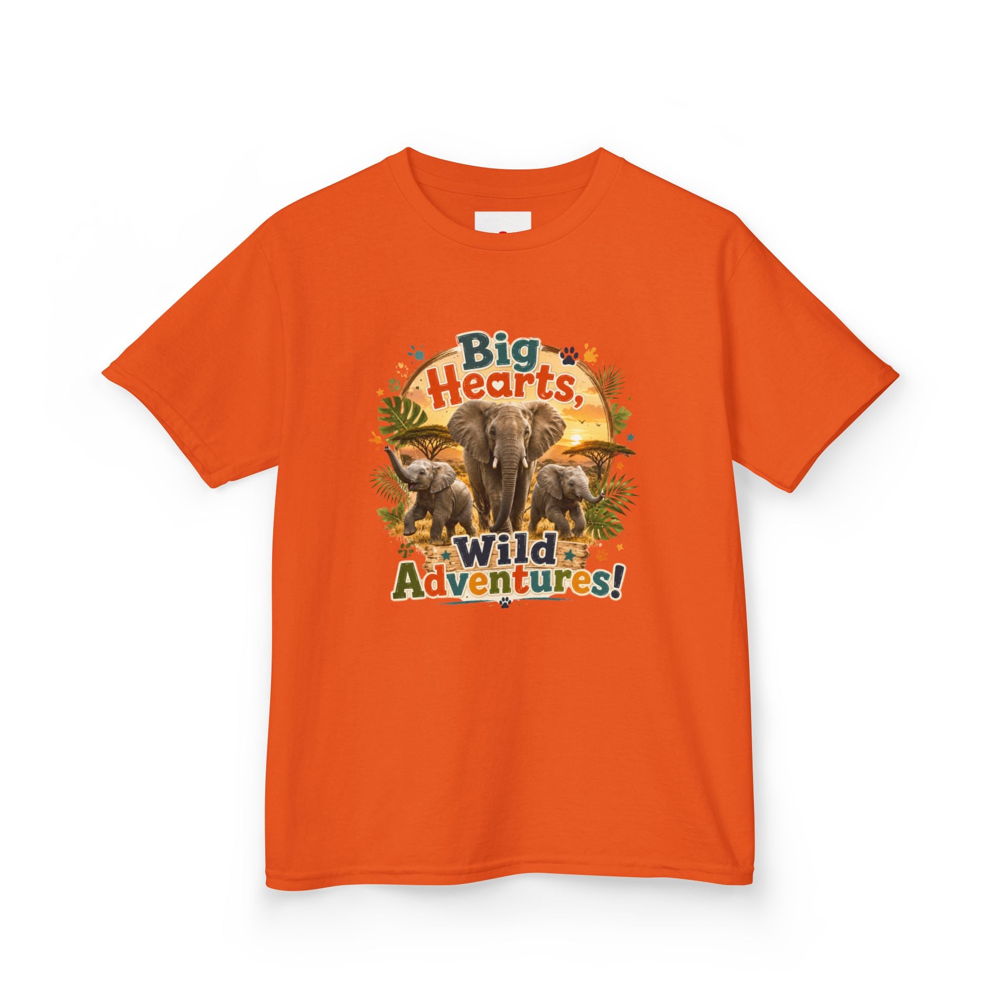 Kids T-Shirt — “Big Hearts, Wild Adventures!” Elephant Safari Shirt for Kids, Cute Animal Adventure Tee