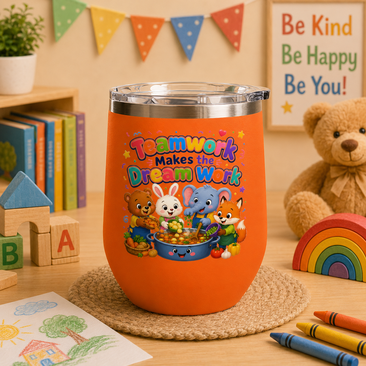 Teamwork Makes the Dream Work Tumbler — 12oz Kids' Cartoon Animal Travel Cup