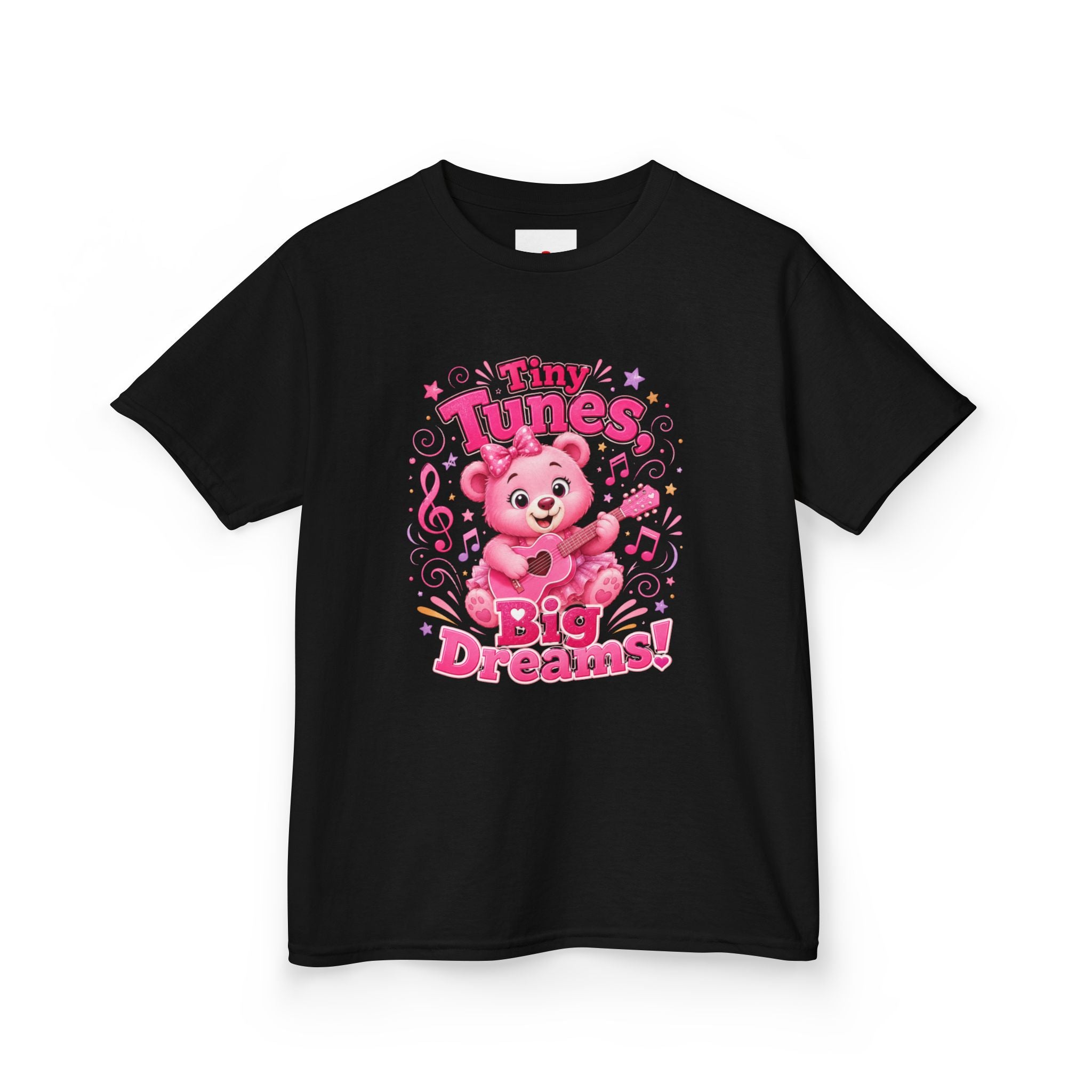 Kids T-Shirt — "Tiny Tunes, Big Dreams" Cute Pink Bear Music Tee