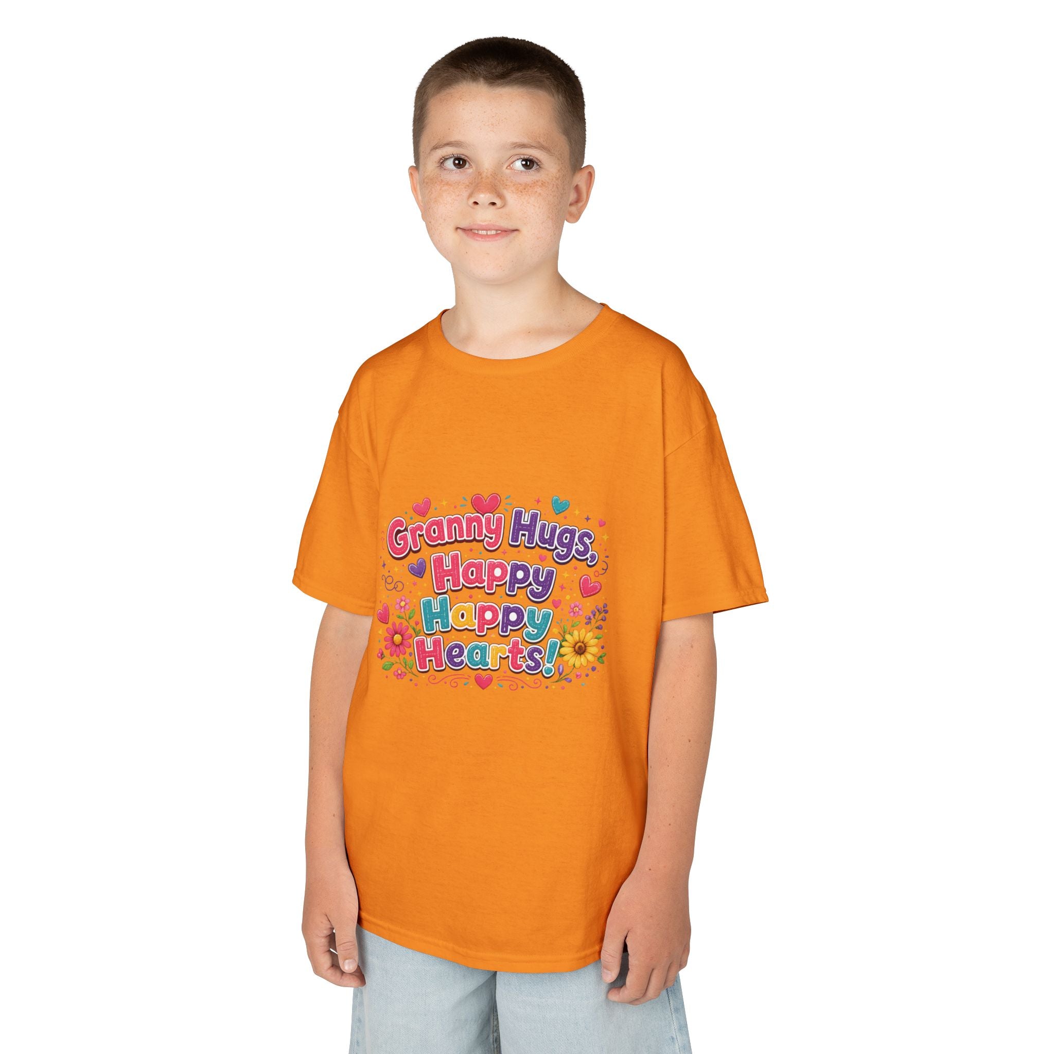 Granny Hugs Happy Hearts Kids Tee | Colorful Floral Kids Shirt