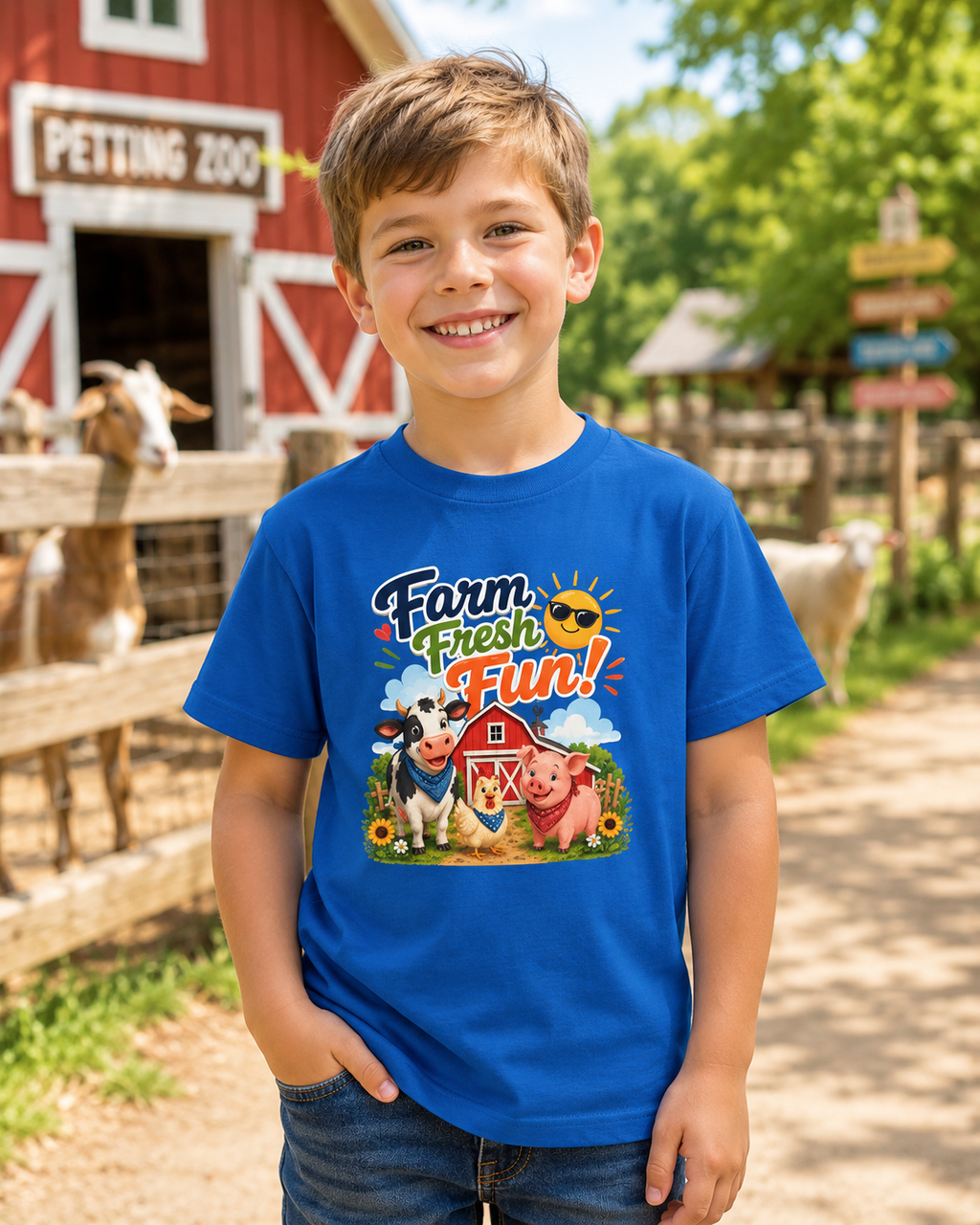 Kids Farm T-Shirt — "Farm Fresh Fun!" Cute Cow & Pig Toddler Tee