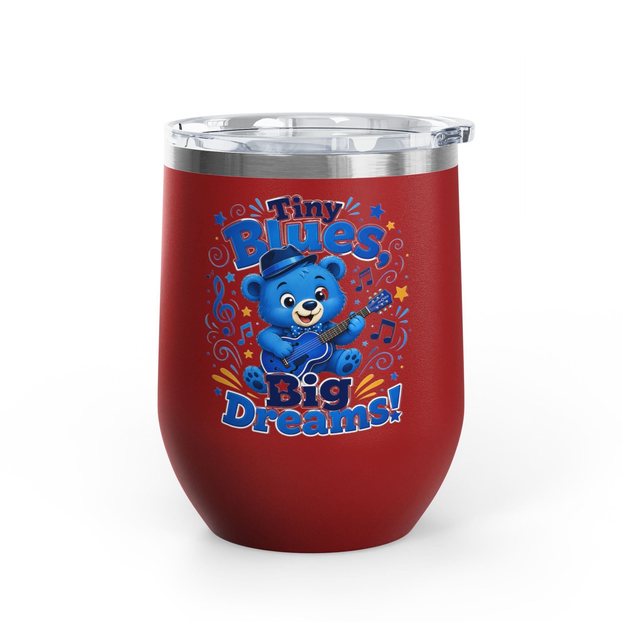 12oz Tumbler — "Tiny Blues Big Dreams" Cute Blue Bear Music Design