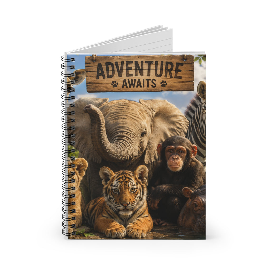 Adventure Awaits Animal Friends Spiral Notebook — Ruled Journal for Kids & Travel Notes