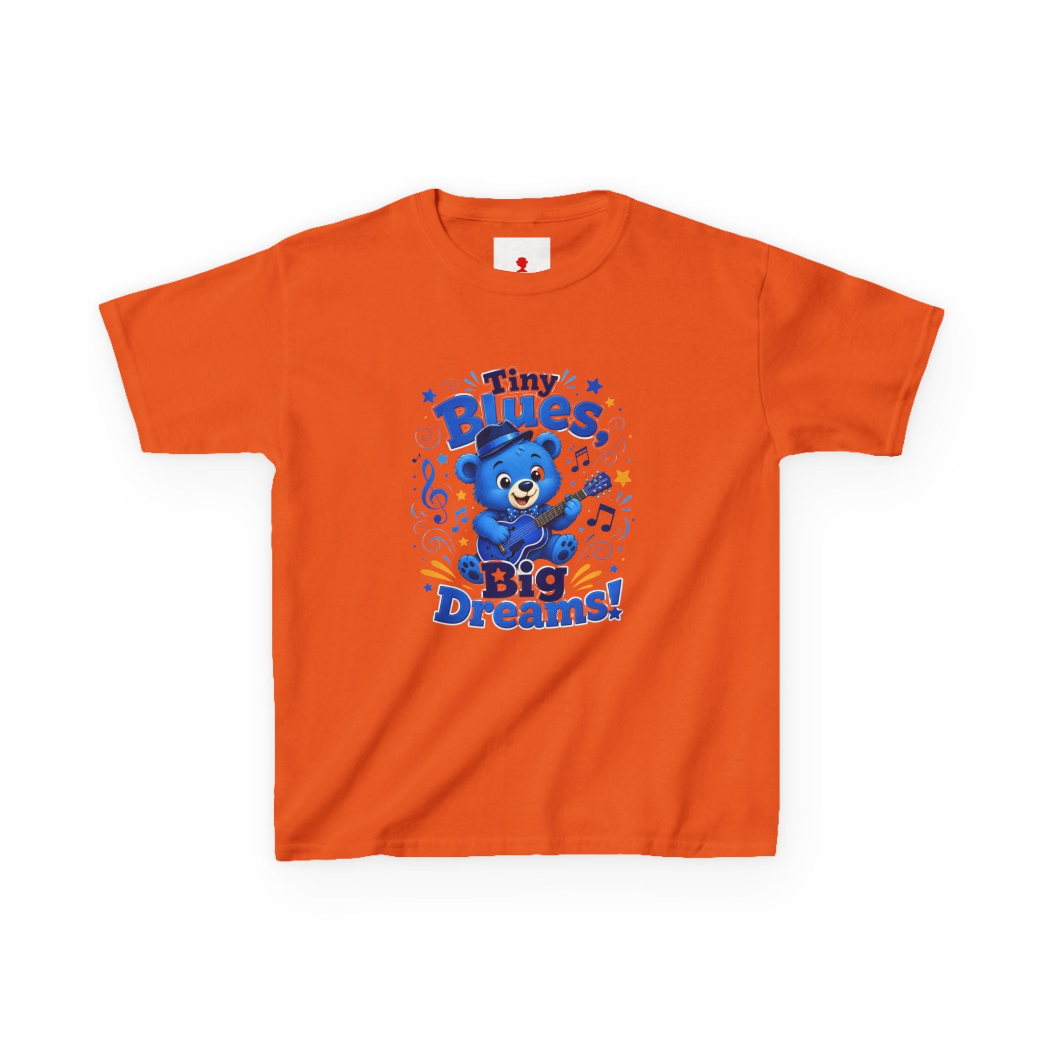 Kids Tee - "Tiny Blues, Big Dreams!" Cute Blue Bear Music Graphic