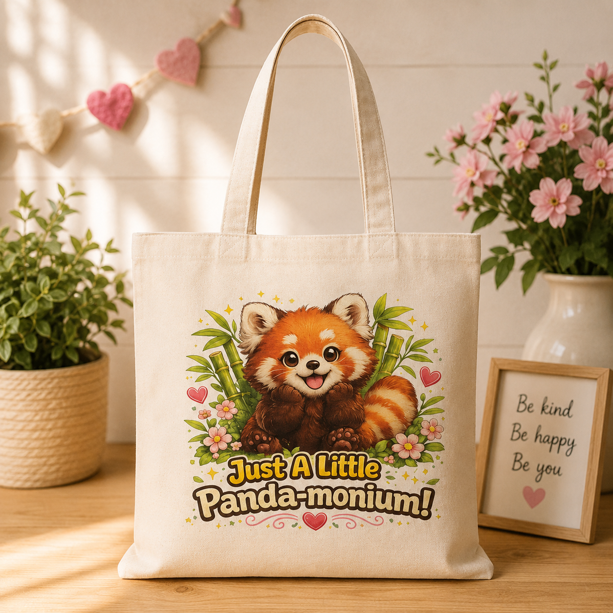 Red Panda Illustration Natural Tote Bag | Just a Little Panda-monium!