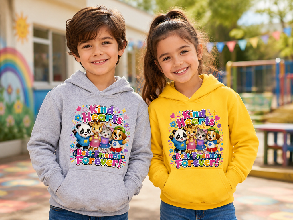 Kids Hoodie - "Kind Hearts Best Friends Forever" Cute Animal Friendship Hoodie