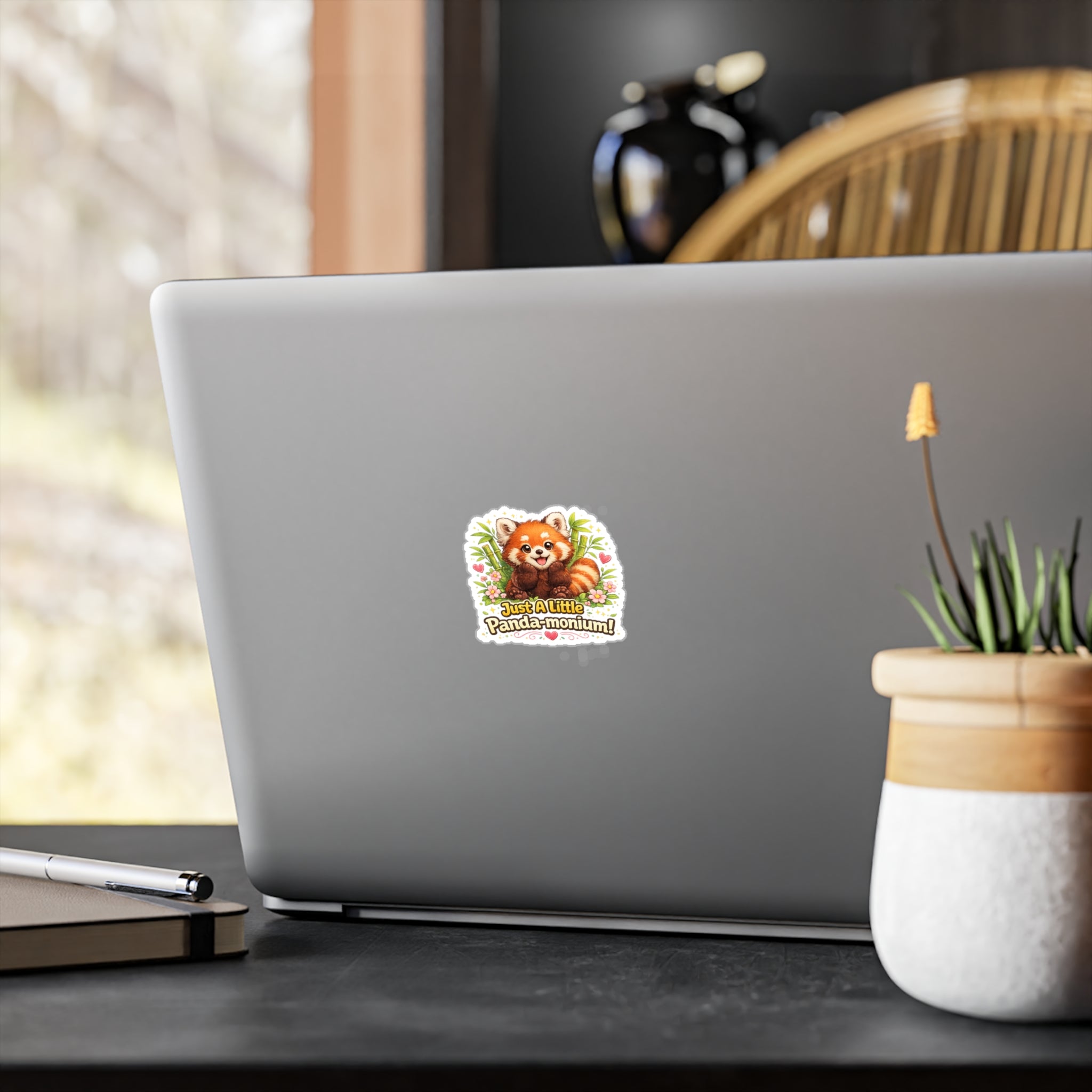 Red Panda Illustration Just A Little Panda-monium Sticker | Kiss-Cut Vinyl Decal