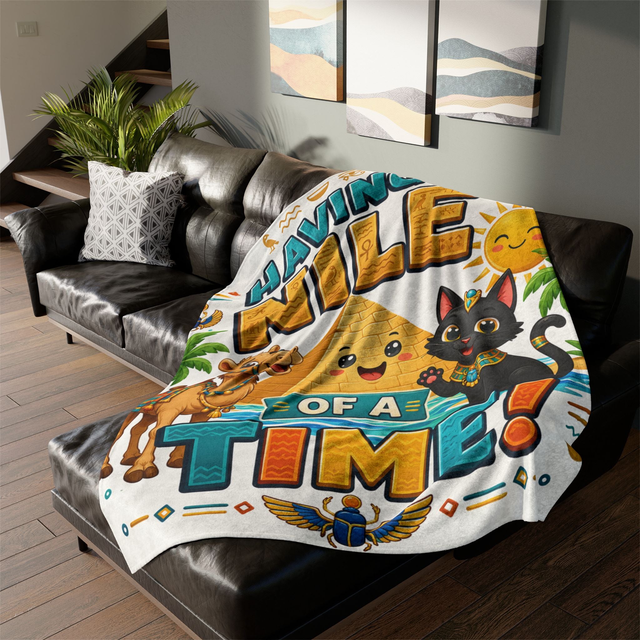 Having a Nile of a Time Blanket | Egyptian Pyramid Cat Camel Beach Design