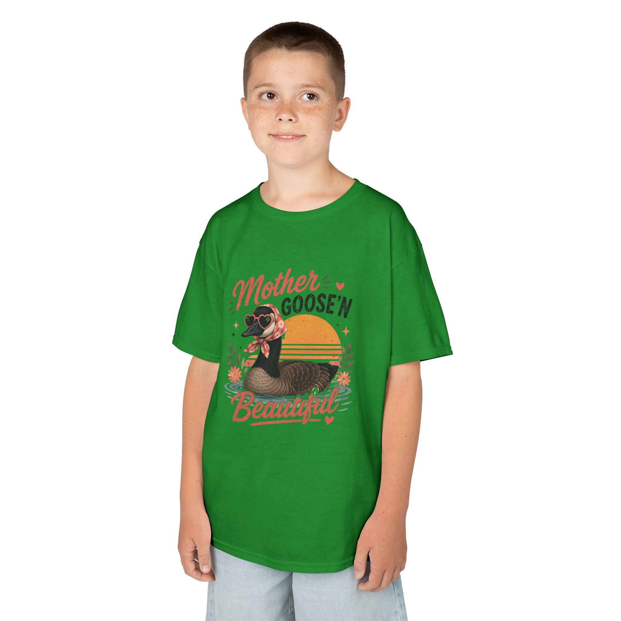 Kids Tee — "Mother Goose'n Beautiful" Cute Vintage Goose Graphic