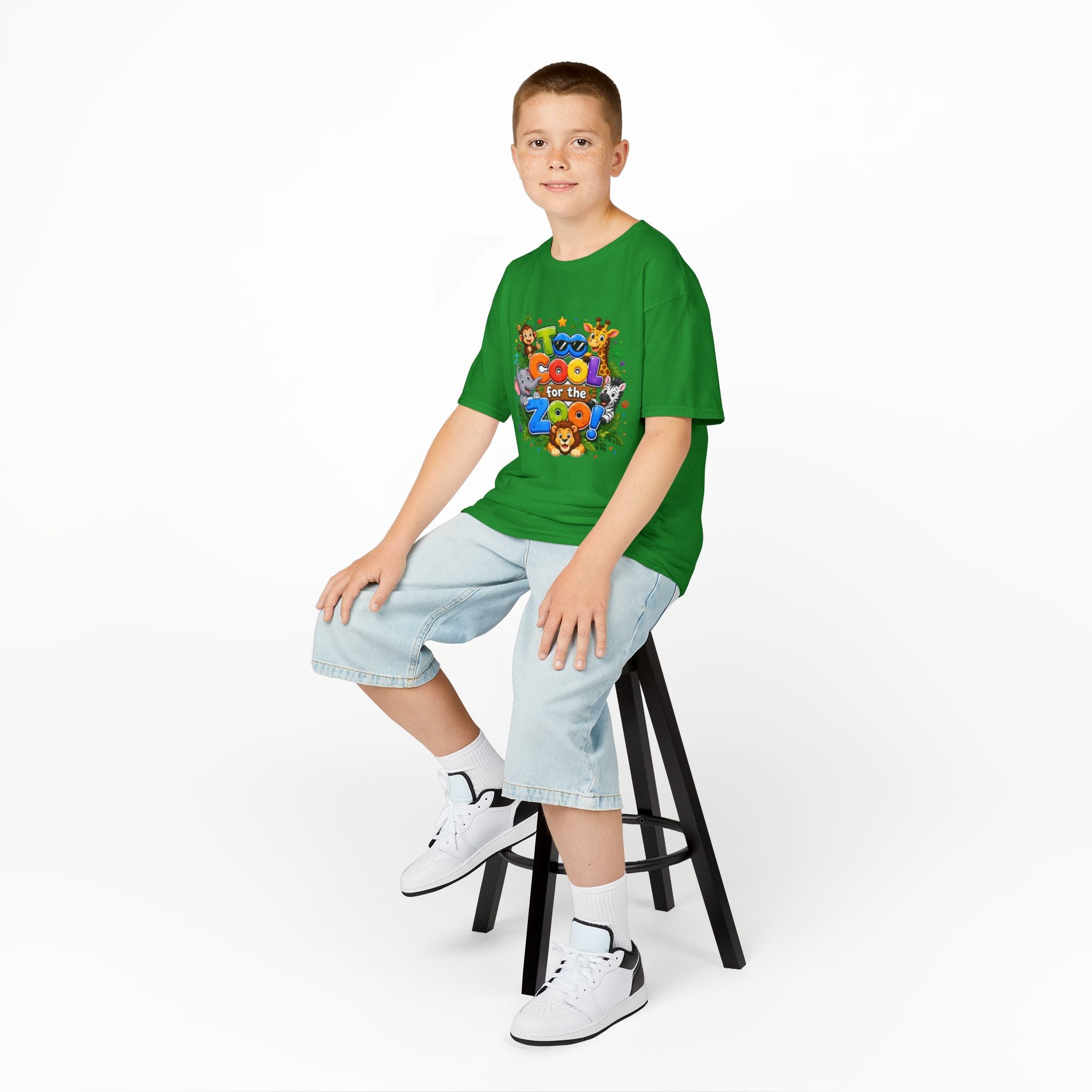 Kids Tee — "Too Cool for the Zoo" Colorful Animal Graphic