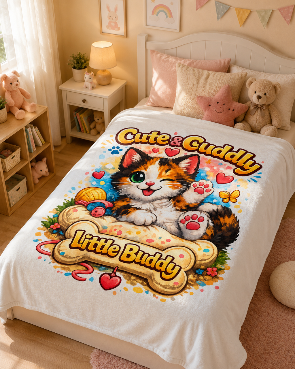 Cute & Cuddly Kitten Blanket — "Little Buddy" Soft Plush Throw for Kids & Cat Lovers