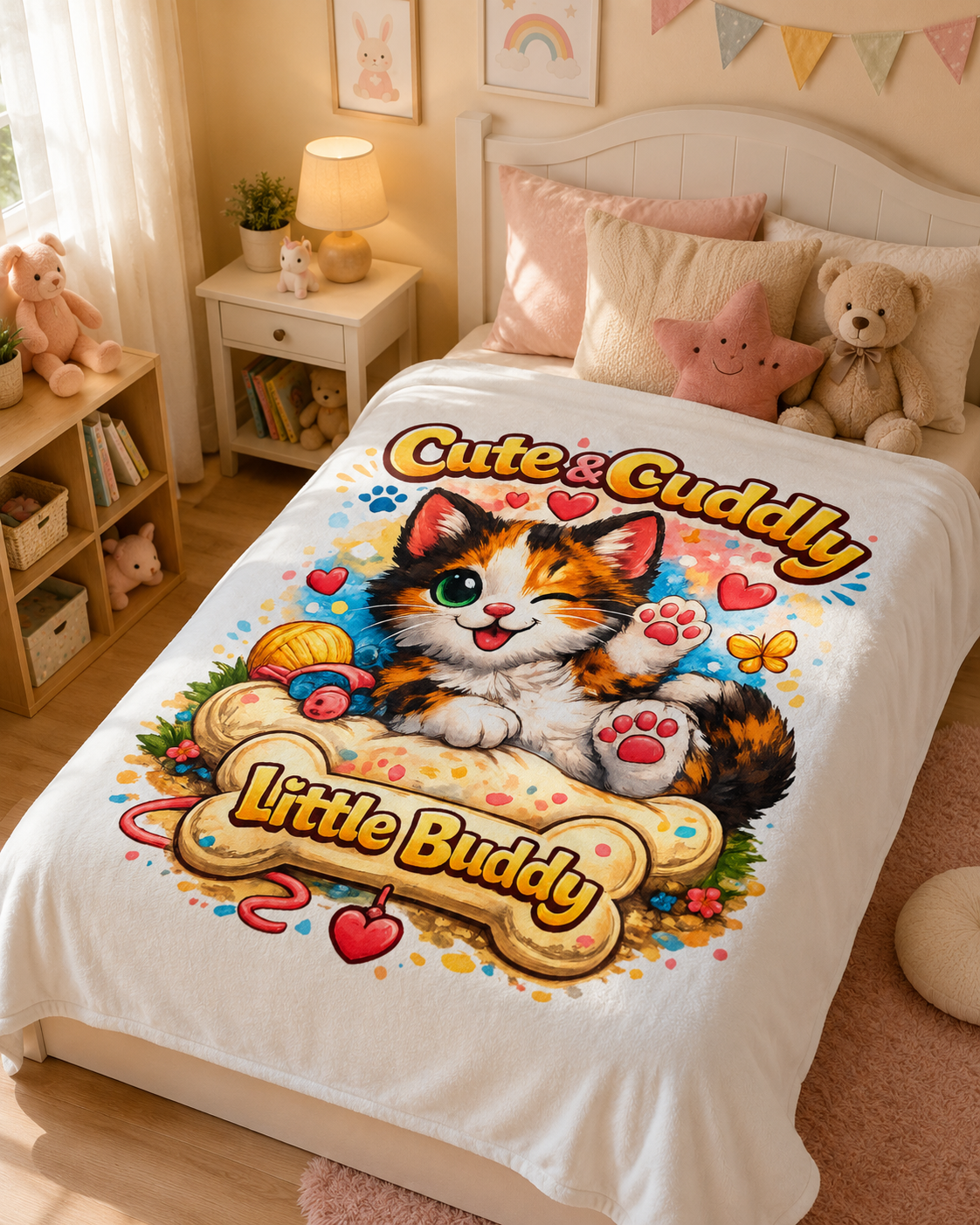 Cute & Cuddly Kitten Blanket — "Little Buddy" Soft Plush Throw for Kids & Cat Lovers