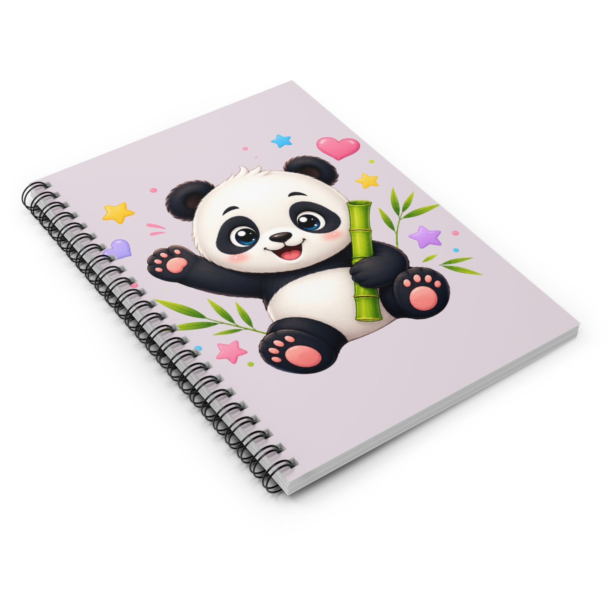 Cute Panda Spiral Notebook — Kawaii Baby Panda with Bamboo Ruled Journal