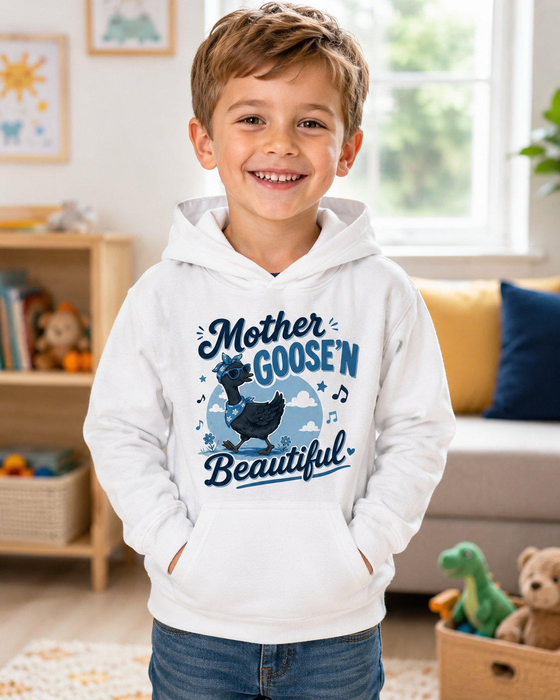 Kids Hoodie - "Mother Goose'n Beautiful" Cute Nursery Rhyme Goose Graphic