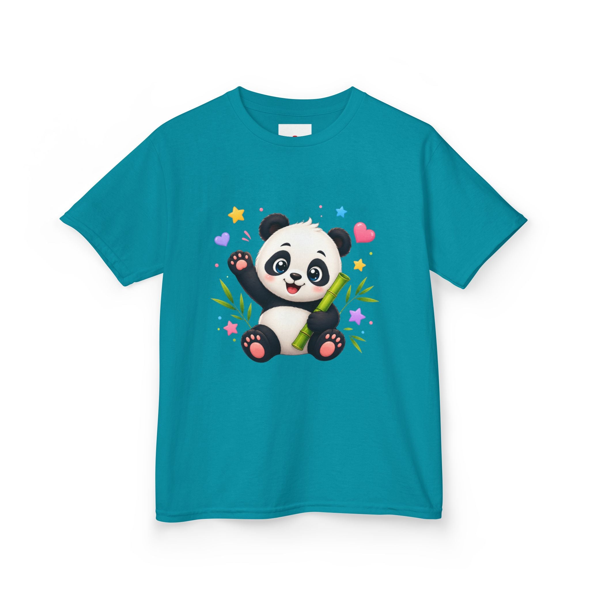 Cute Panda Kids T‑Shirt — Smiling Baby Panda with Hearts & Bamboo