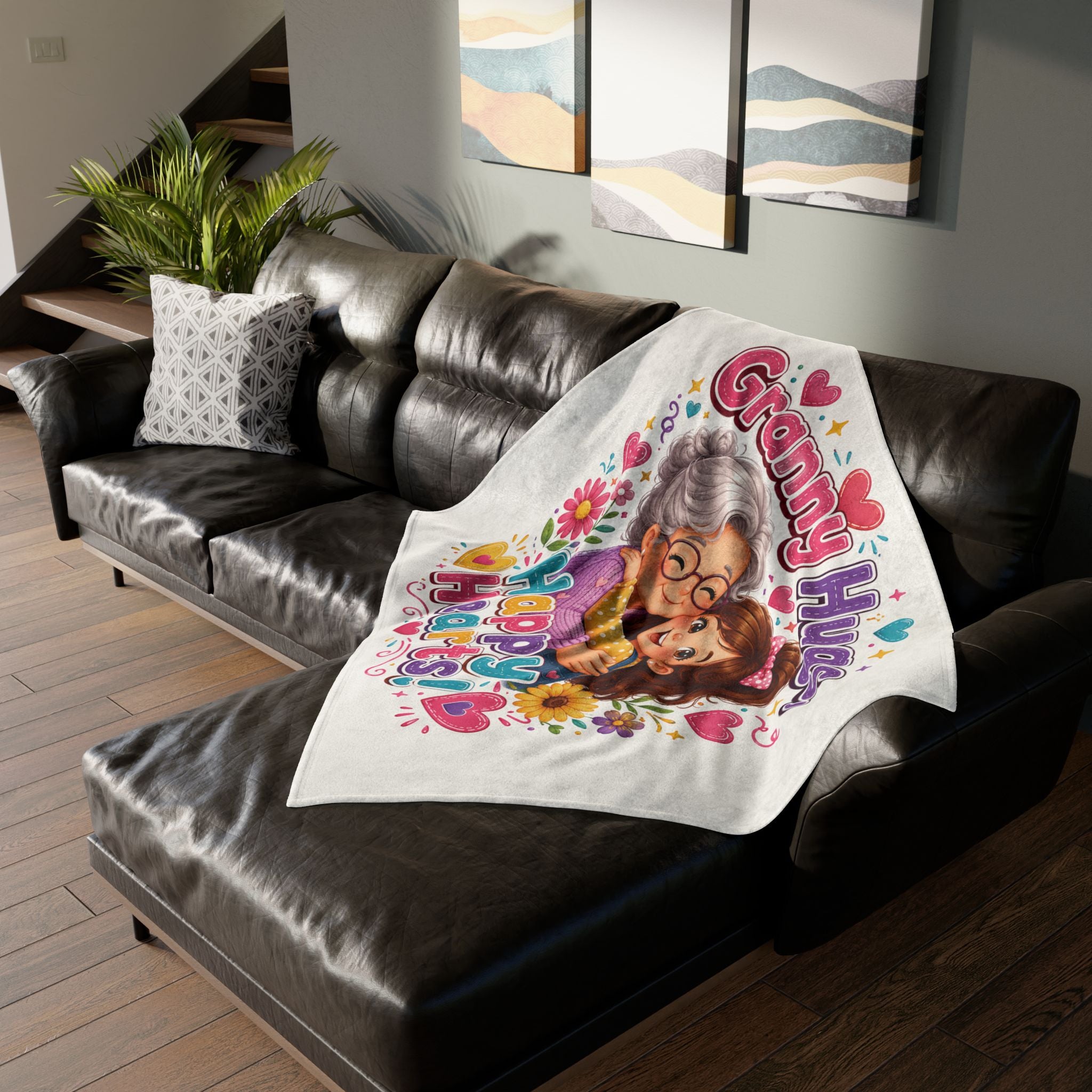 Granny Hugs Happy Hearts Blanket | Polyester Throw, Grandma and Granddaughter Design