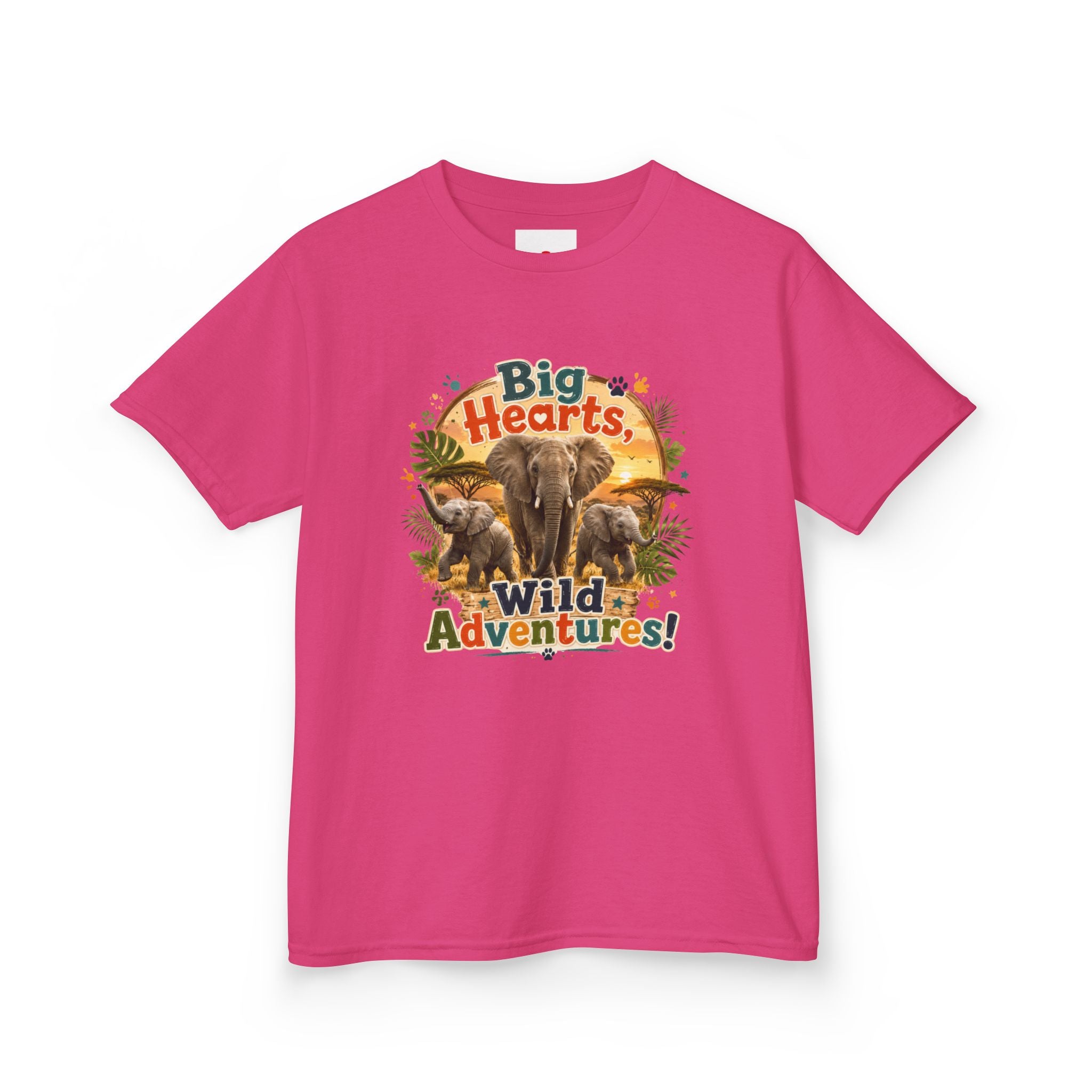 Kids T-Shirt — “Big Hearts, Wild Adventures!” Elephant Safari Shirt for Kids, Cute Animal Adventure Tee